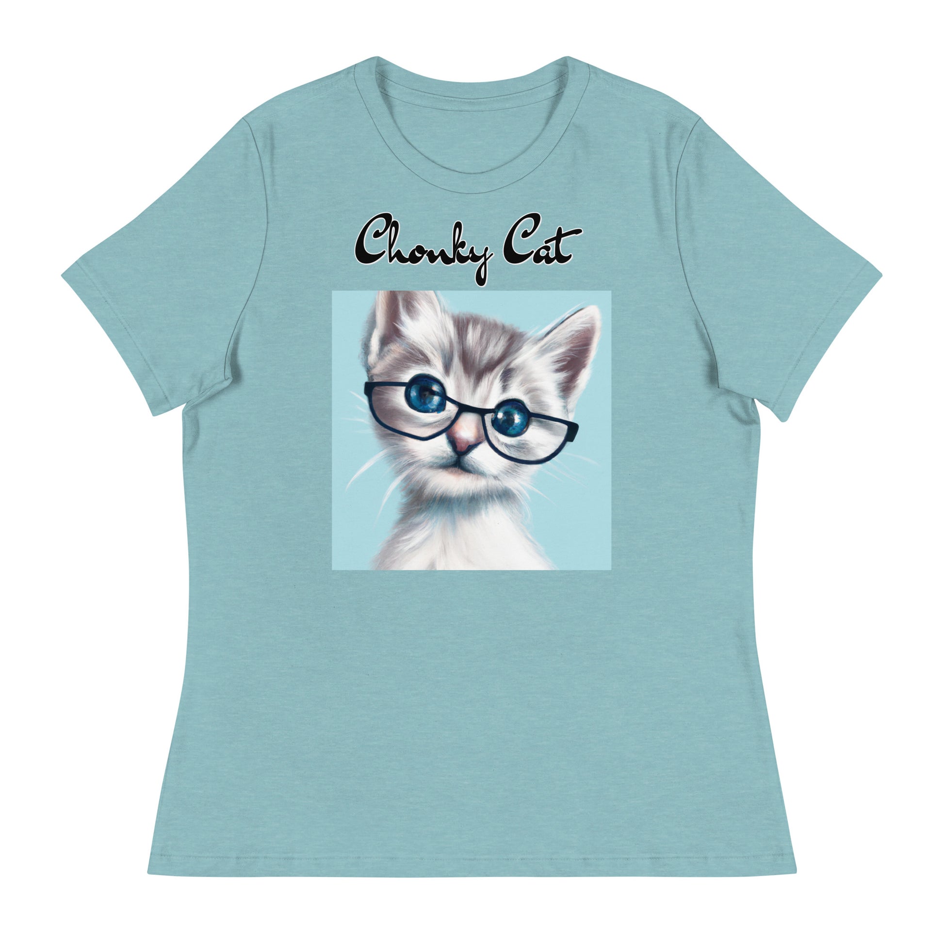 Women's T-Shirt with Fluffy Kitten With Glasses with a text "Chonky Cat" at $25.97 found at Personalizedpetlovergifts