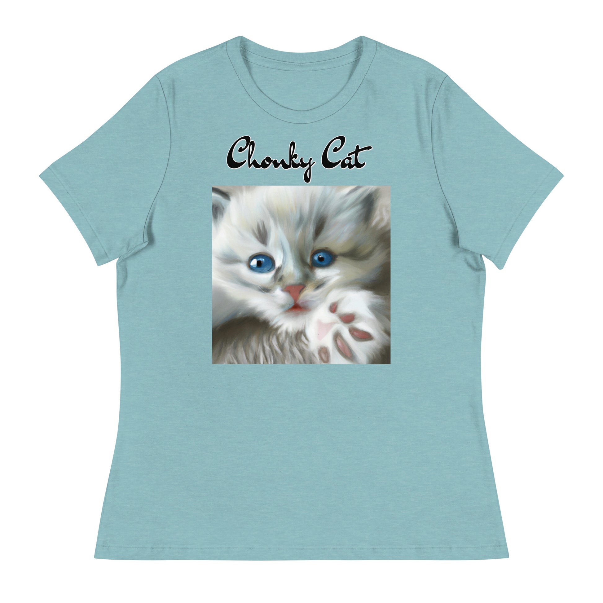 Women's T-Shirt with Fluffy Kitten With Fluffy Paw with a text "Chonky Cat" at $25.97 found at Personalizedpetlovergifts