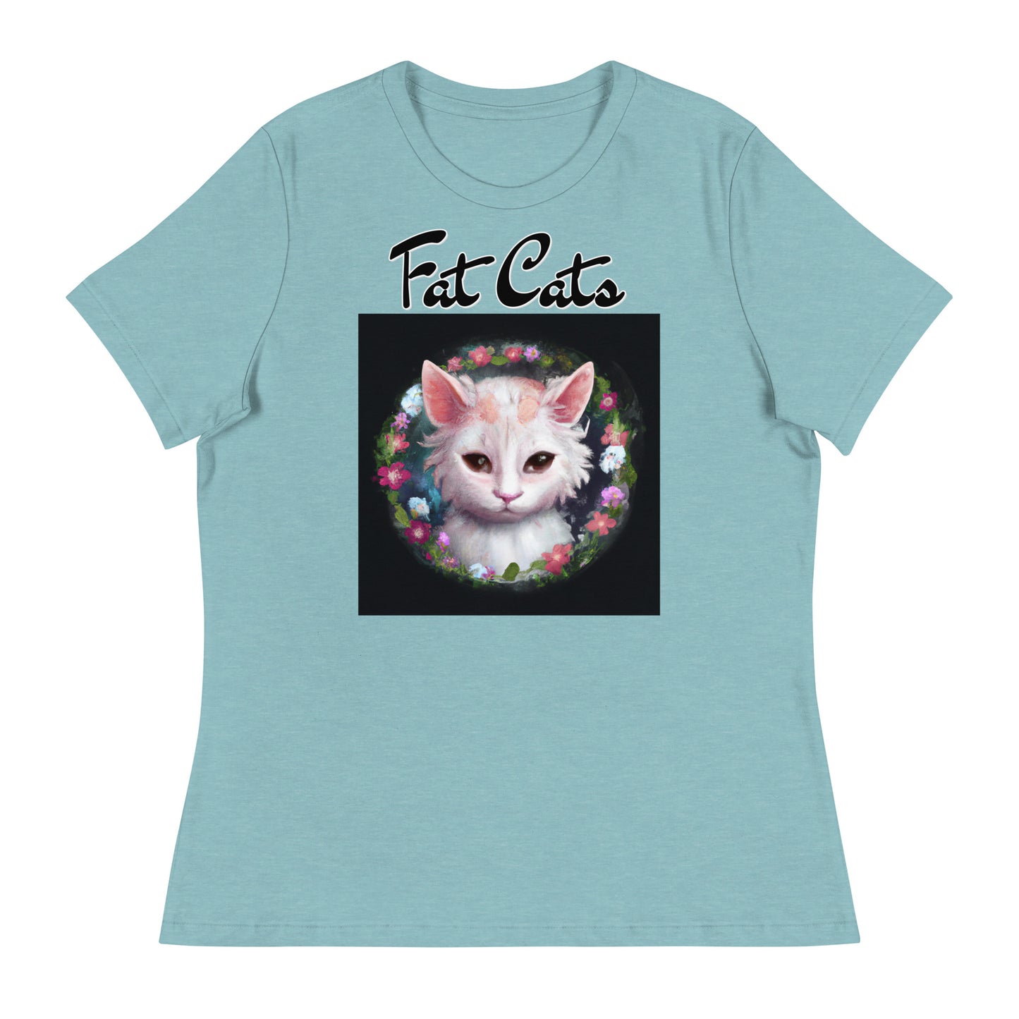 Women's T-Shirt with Kitten In a Floral Circle with a text "Fat Cats" at $25.97 found at Personalizedpetlovergifts