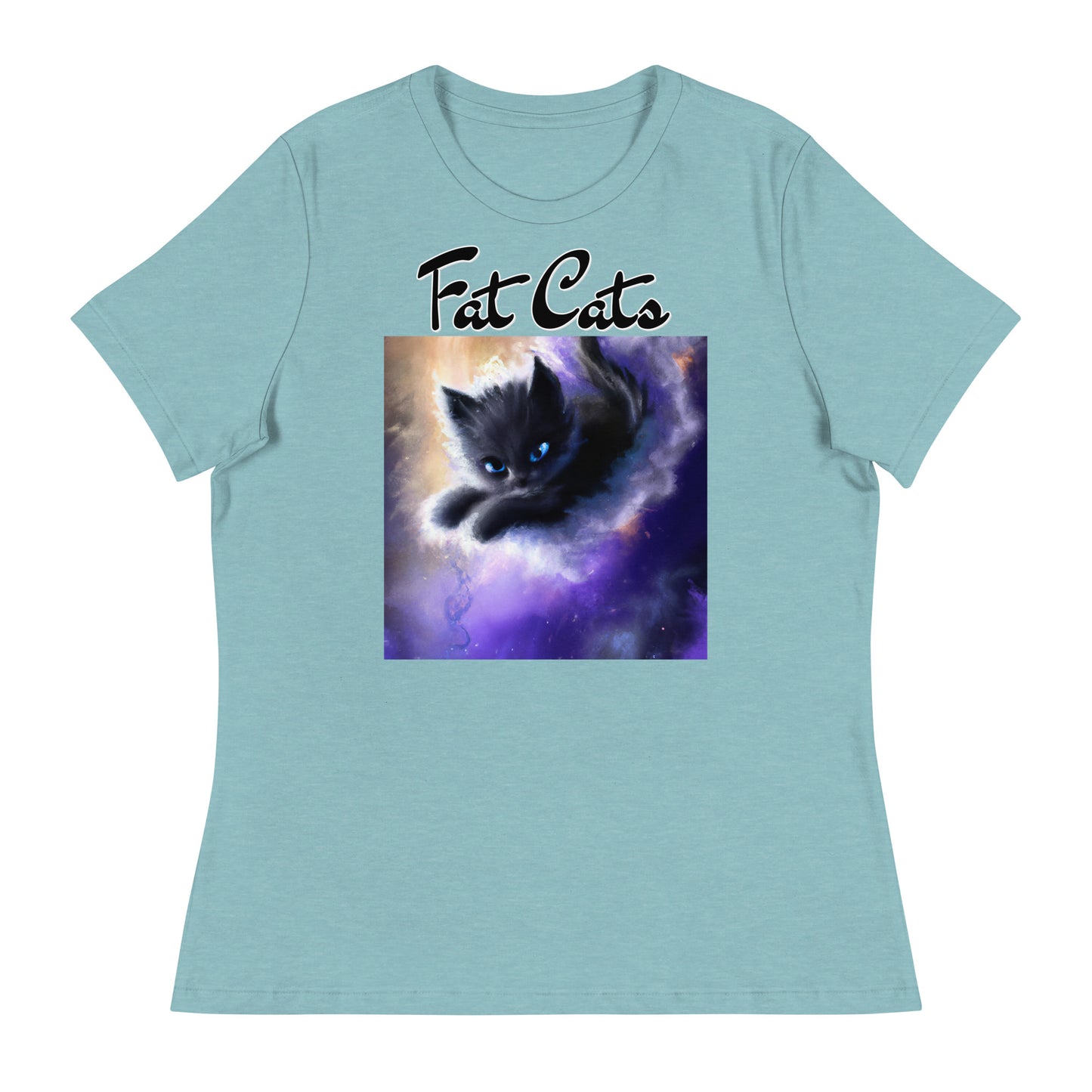 Women's T-Shirt with Kitten In A Cosmic Cloud with a text "Fat Cats" at $25.97 found at Personalizedpetlovergifts