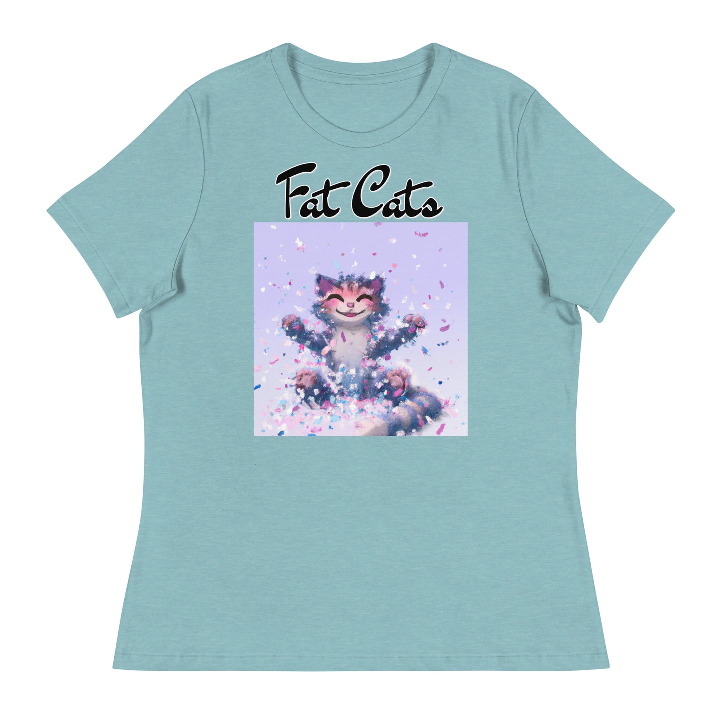 Women's T-Shirt with Kitten Enjoying Confetti with a text "Fat Cats" at $25.97 found at Personalizedpetlovergifts