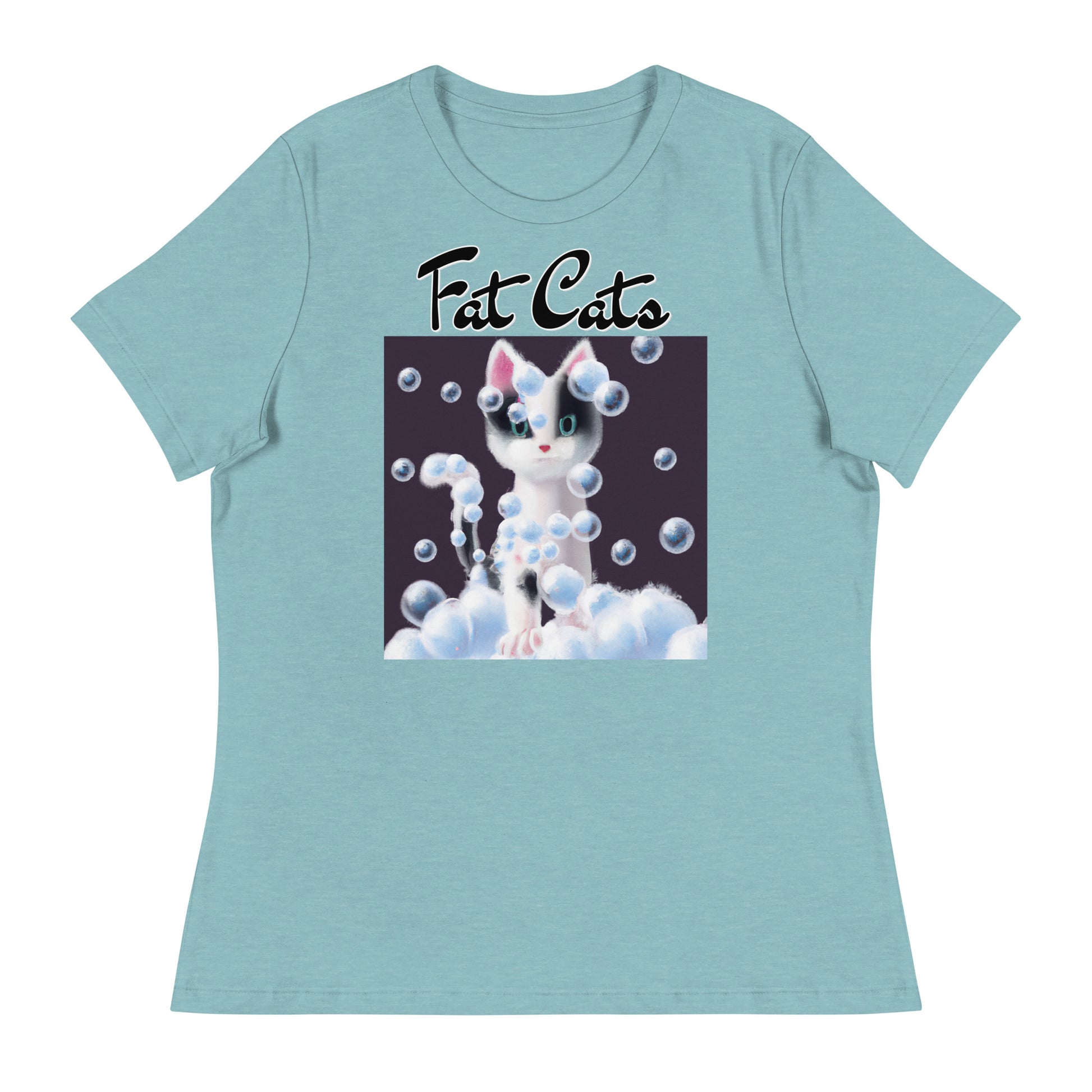 Women's T-Shirt with Kitten Covered In Bubbles with a text "Fat Cats" at $25.97 found at Personalizedpetlovergifts