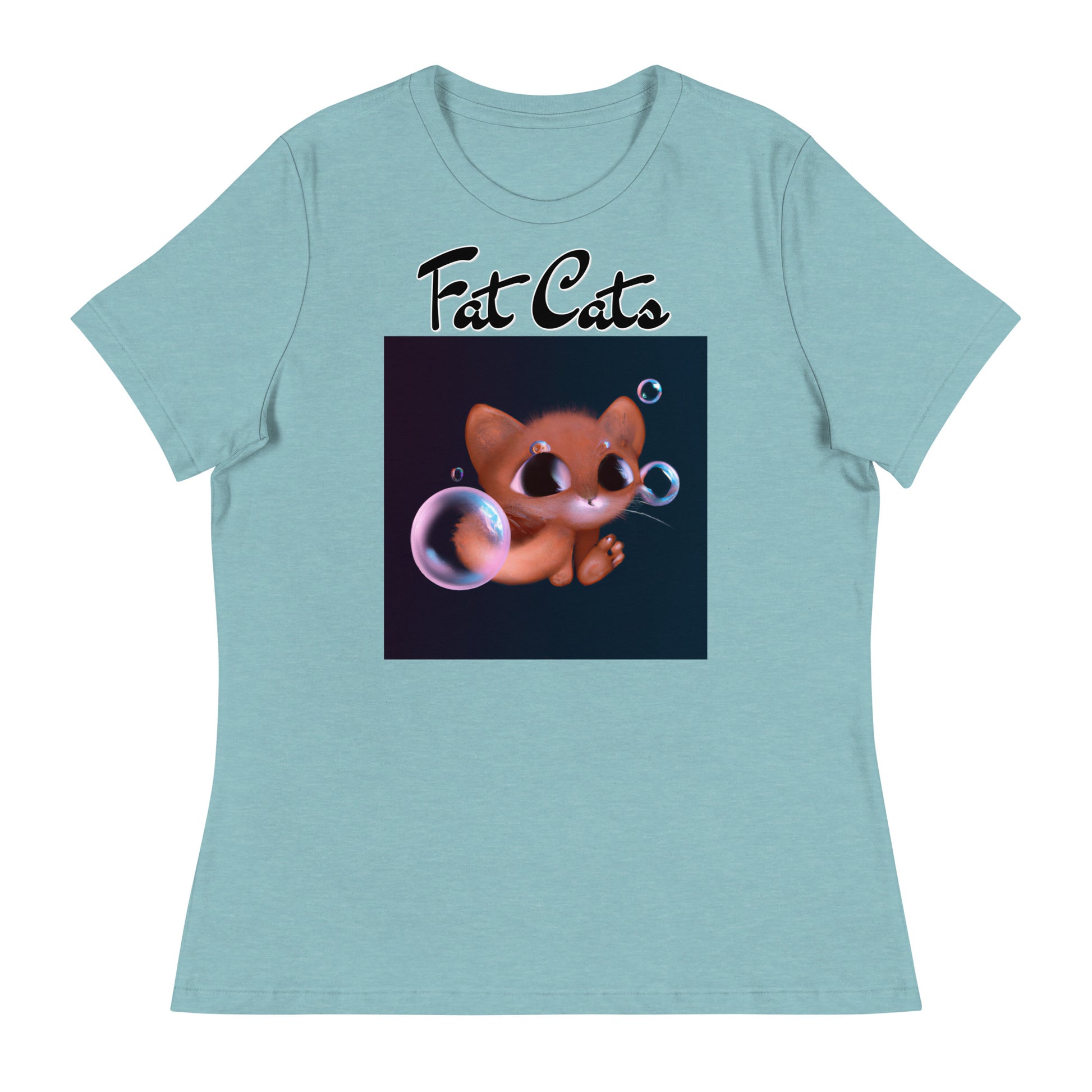 Women's T-Shirt with Kitten And Soap Bubbles with a text "Fat Cats" at $25.97 found at Personalizedpetlovergifts