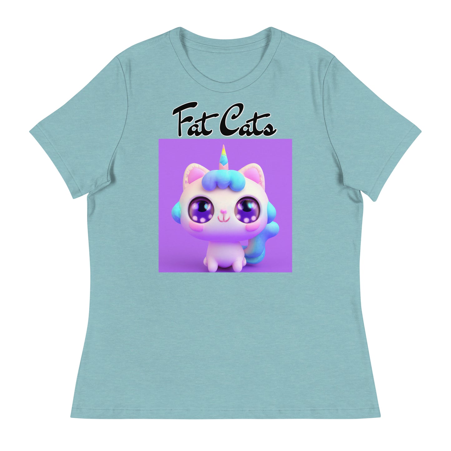 Women's T-Shirt with Happy Unicorn Kitten with a text "Fat Cats" at $25.97 found at Personalizedpetlovergifts