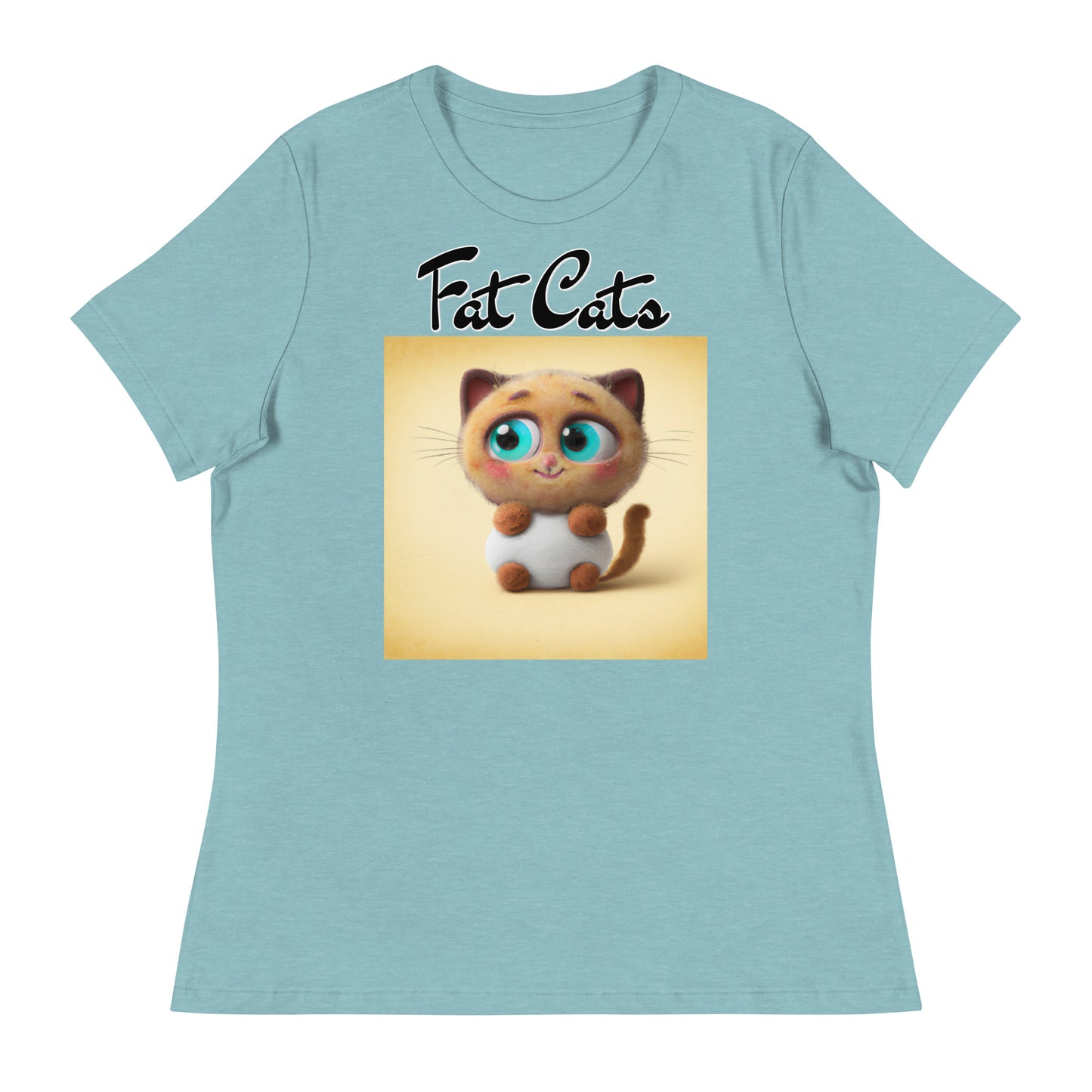 Women's T-Shirt with Happy Fluffy Kitten with a text "Fat Cats" at $25.97 found at Personalizedpetlovergifts