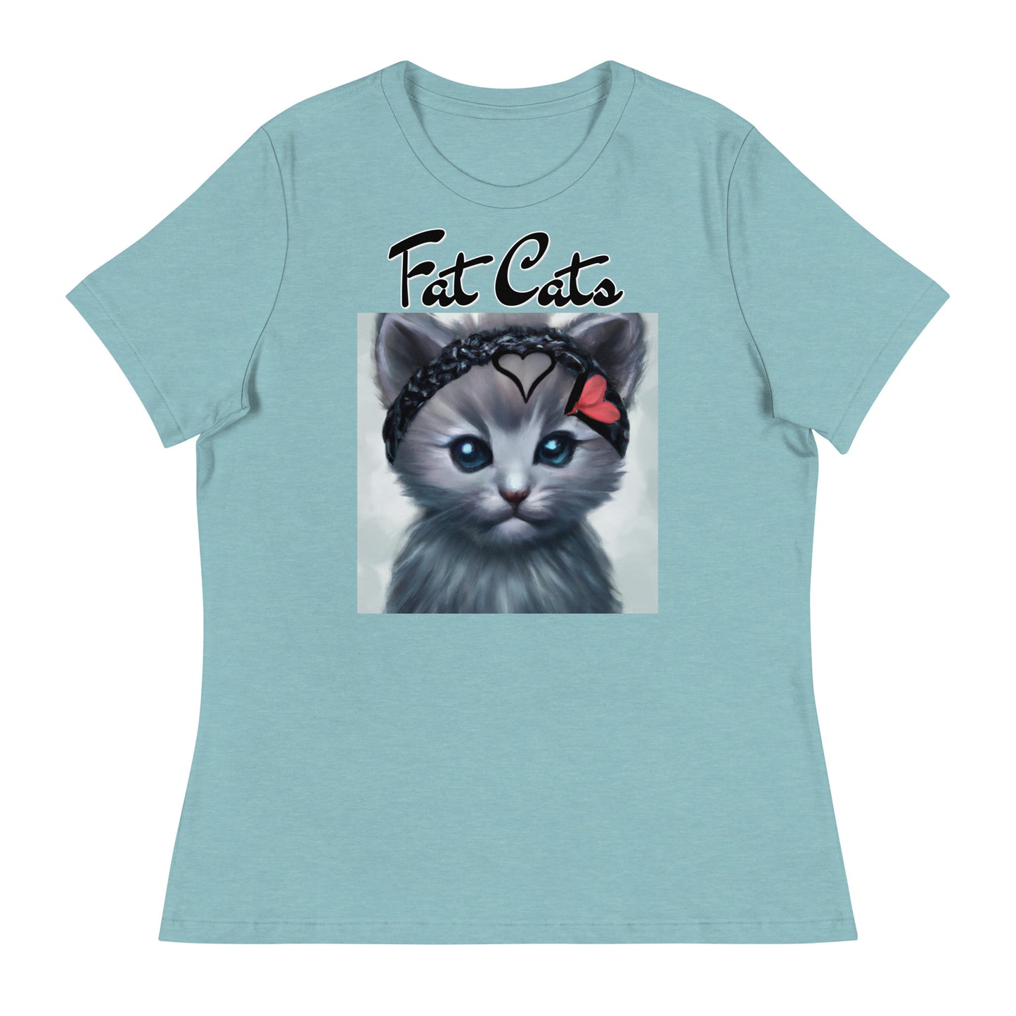 Women's T-Shirt with Grey Kitten With a Headband with a text "Fat Cats" at $25.97 found at Personalizedpetlovergifts