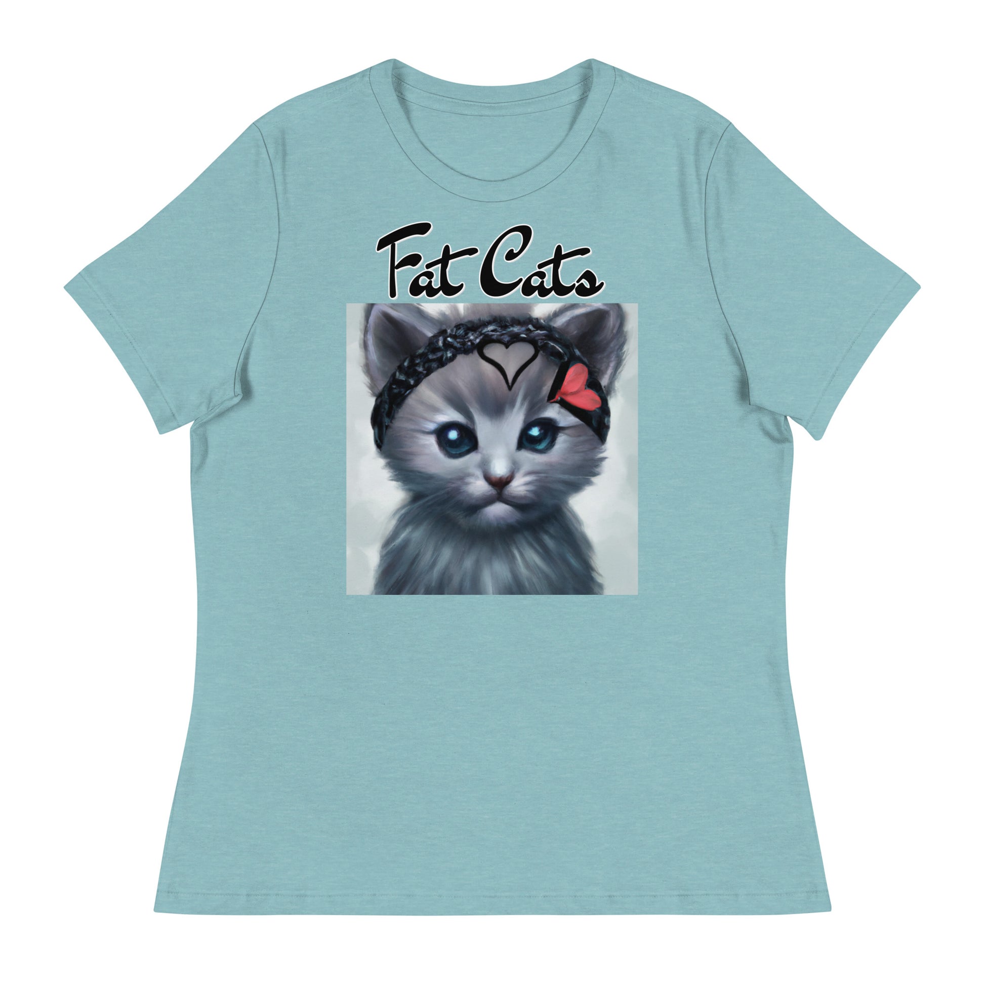 Women's T-Shirt with Grey Kitten With a Headband with a text "Fat Cats" at $25.97 found at Personalizedpetlovergifts