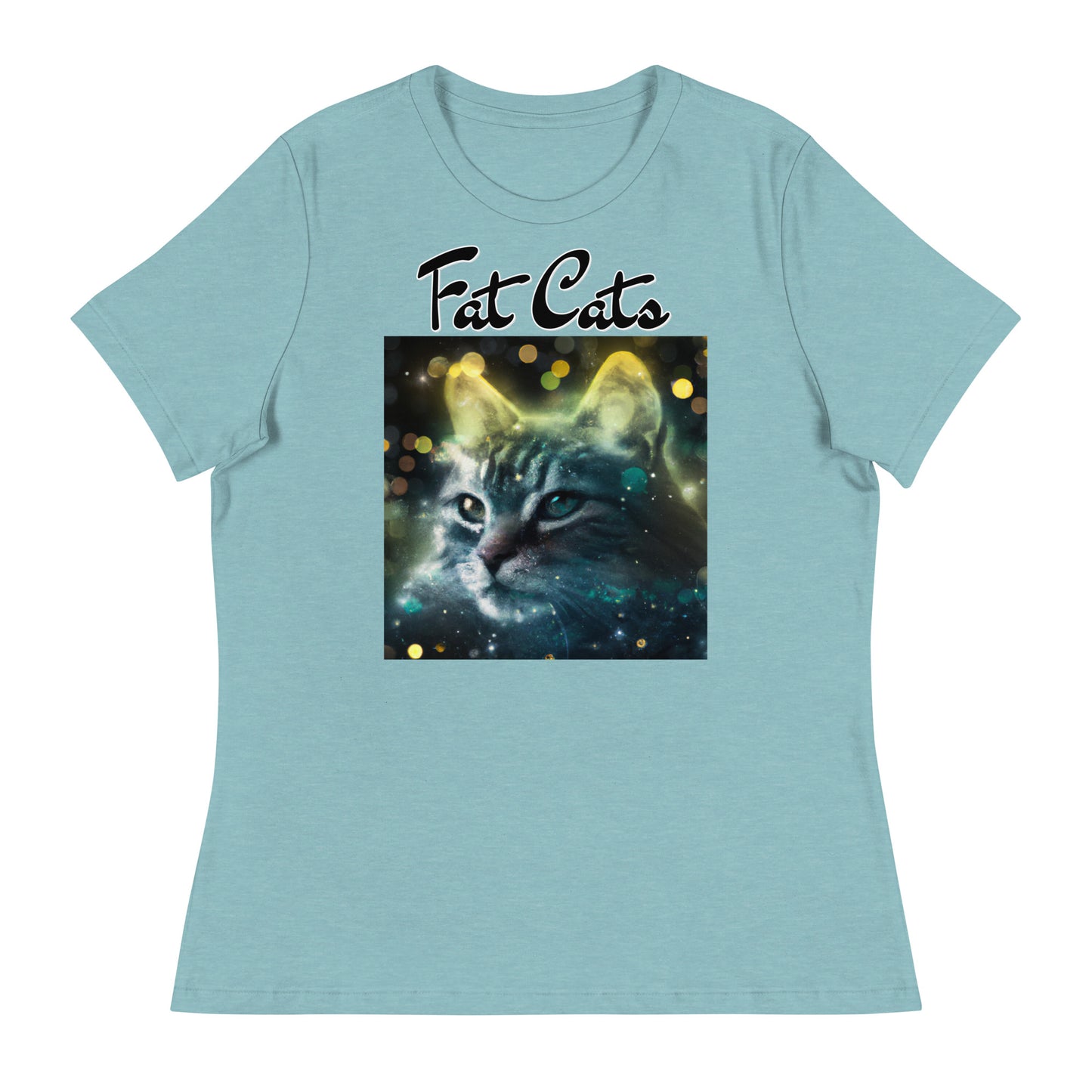 Women's T-Shirt with Green Space Cat with a text "Fat Cats" at $25.97 found at Personalizedpetlovergifts