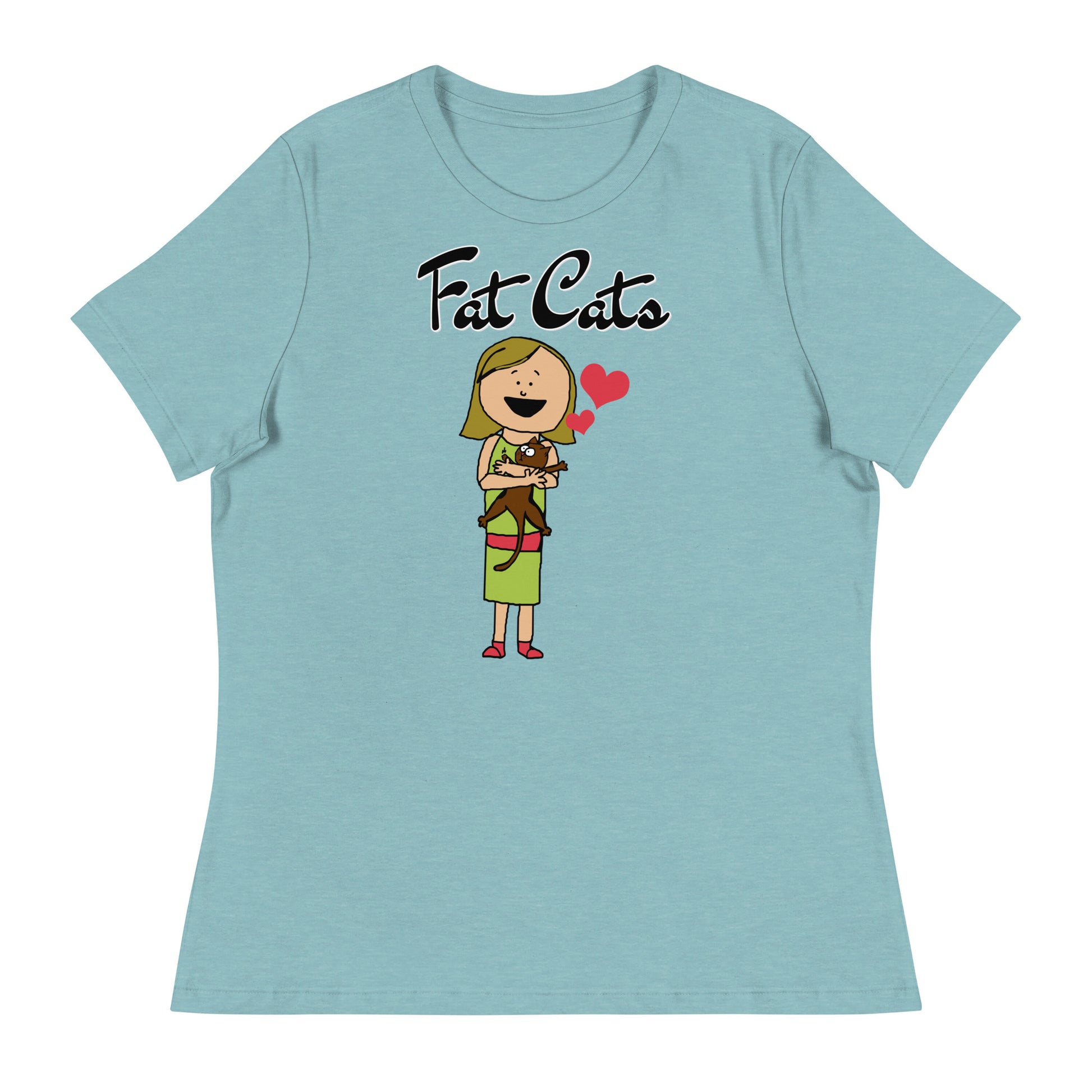 Women's T-Shirt with Girl Holding a Kitten with a text "Fat Cats" at $25.97 found at Personalizedpetlovergifts