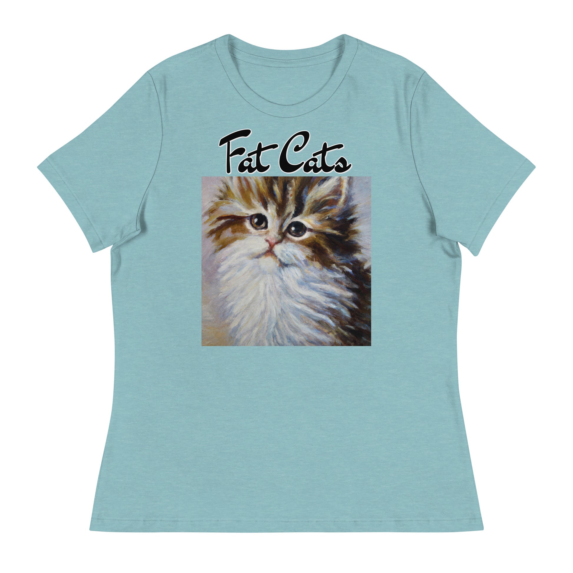 Women's T-Shirt with Fluffy Wispy Kitten Oil Painting with a text "Fat Cats" at $25.97 found at Personalizedpetlovergifts