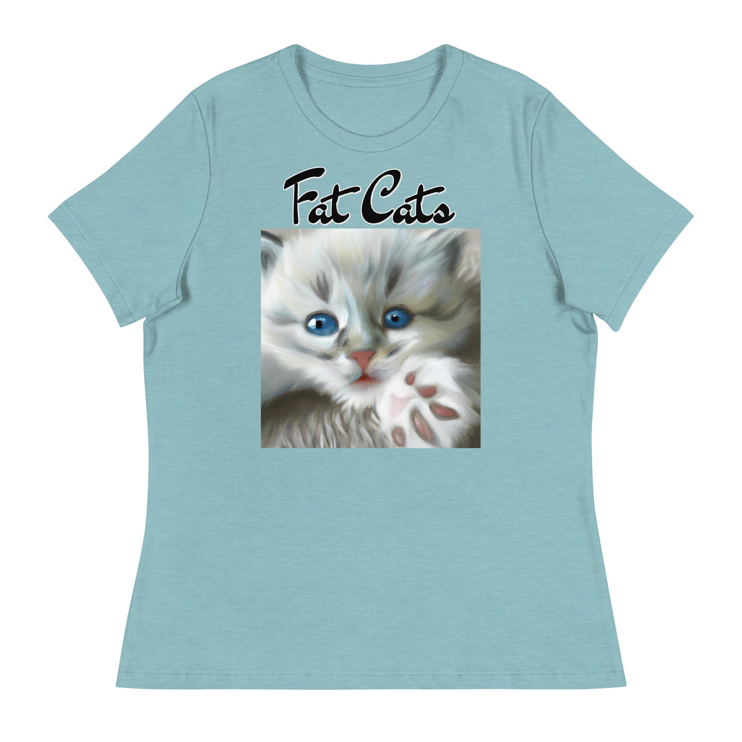 Women's T-Shirt with Fluffy Kitten With Fluffy Paw with a text "Fat Cats" at $25.97 found at Personalizedpetlovergifts