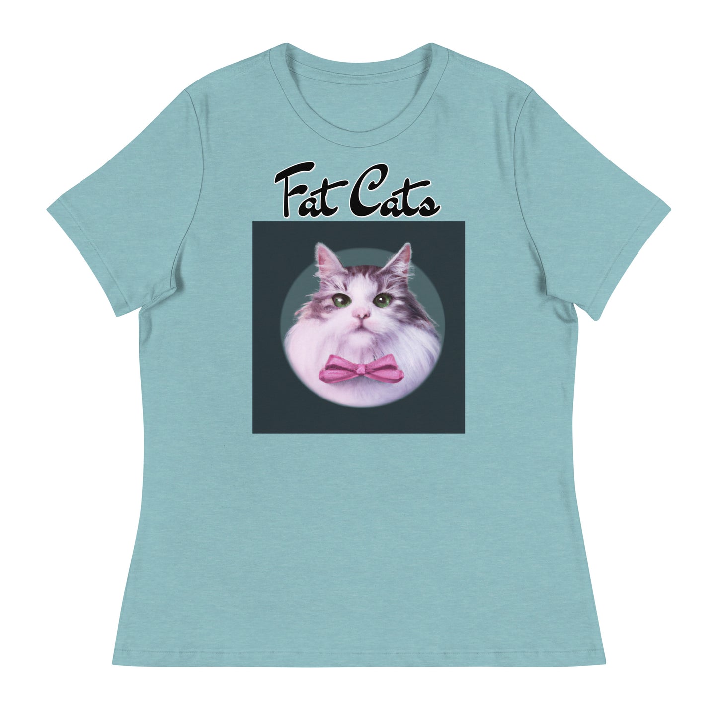 Women's T-Shirt with Fluffy Kitten With a Pink Bow with a text "Fat Cats" at $25.97 found at Personalizedpetlovergifts