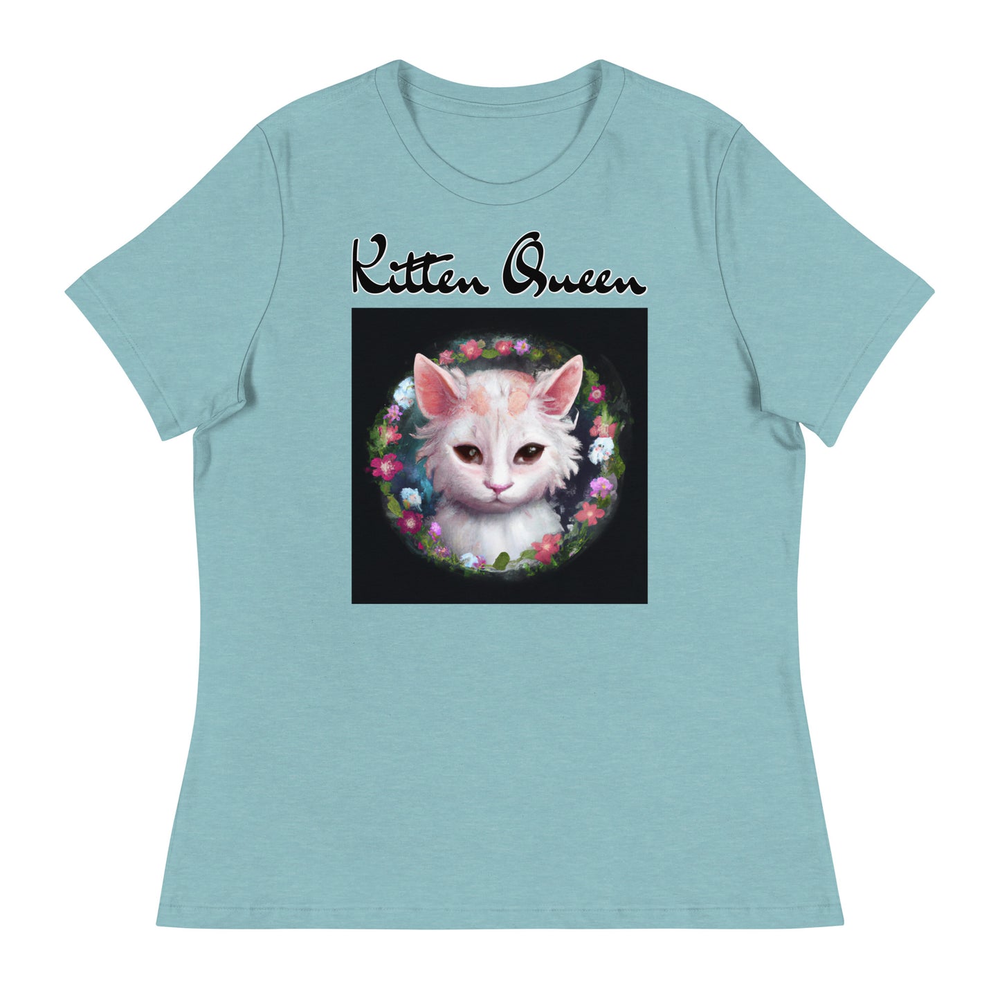 Women's T-Shirt with Kitten In a Floral Circle with a text "Kitten Queen" at $25.97 found at Personalizedpetlovergifts