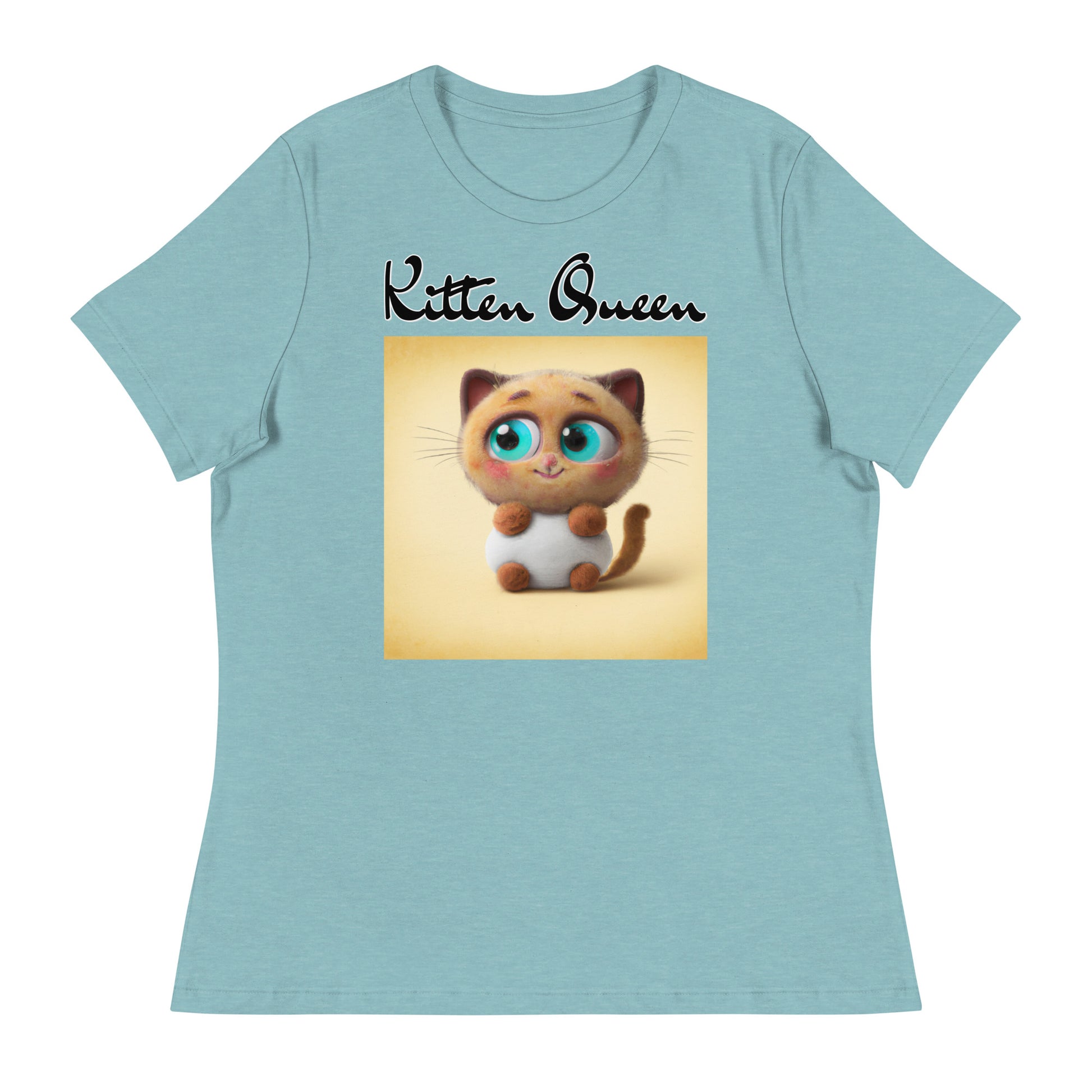 Women's T-Shirt with Happy Fluffy Kitten with a text "Kitten Queen" at $25.97 found at Personalizedpetlovergifts