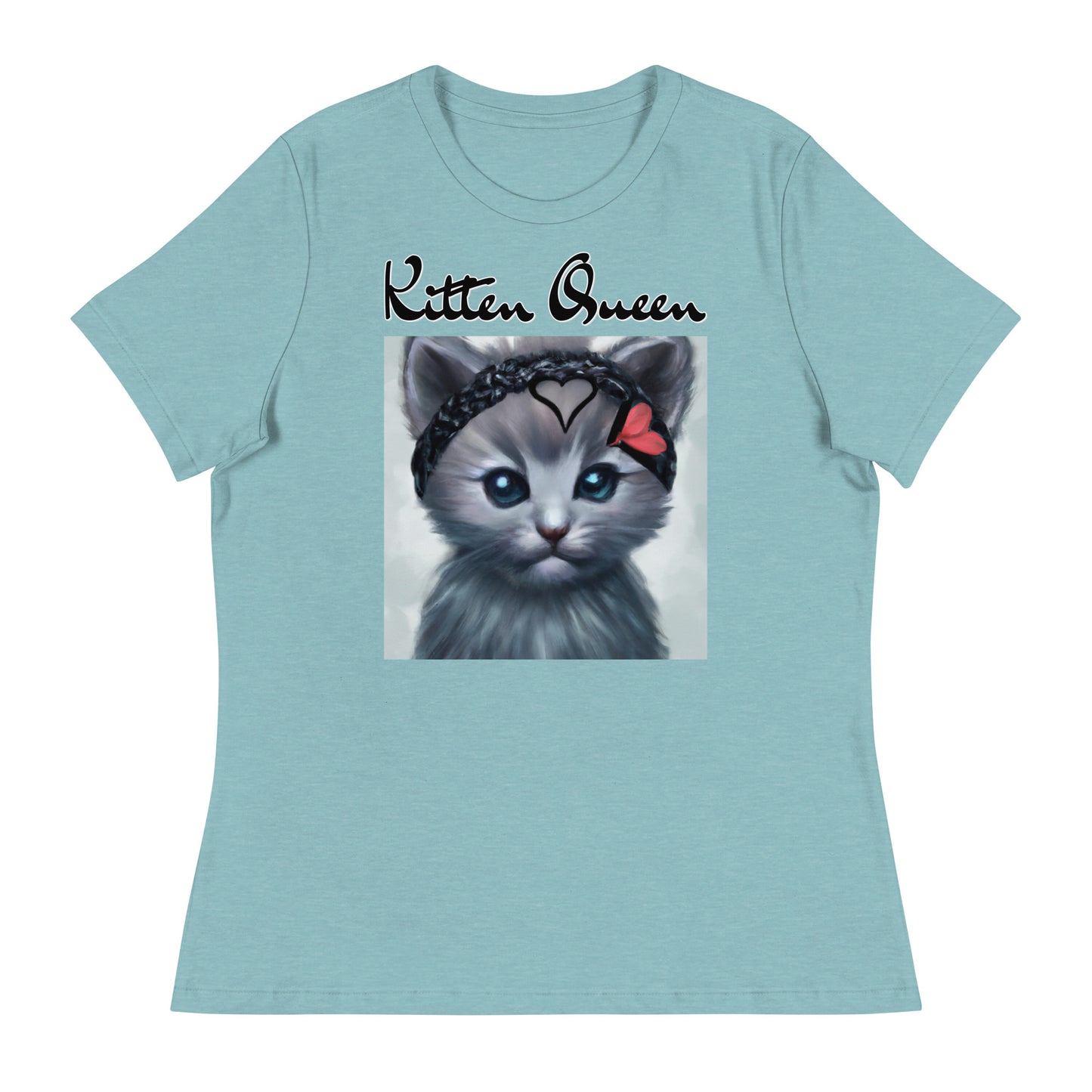 Women's T-Shirt with Grey Kitten With a Headband with a text "Kitten Queen" at $25.97 found at Personalizedpetlovergifts