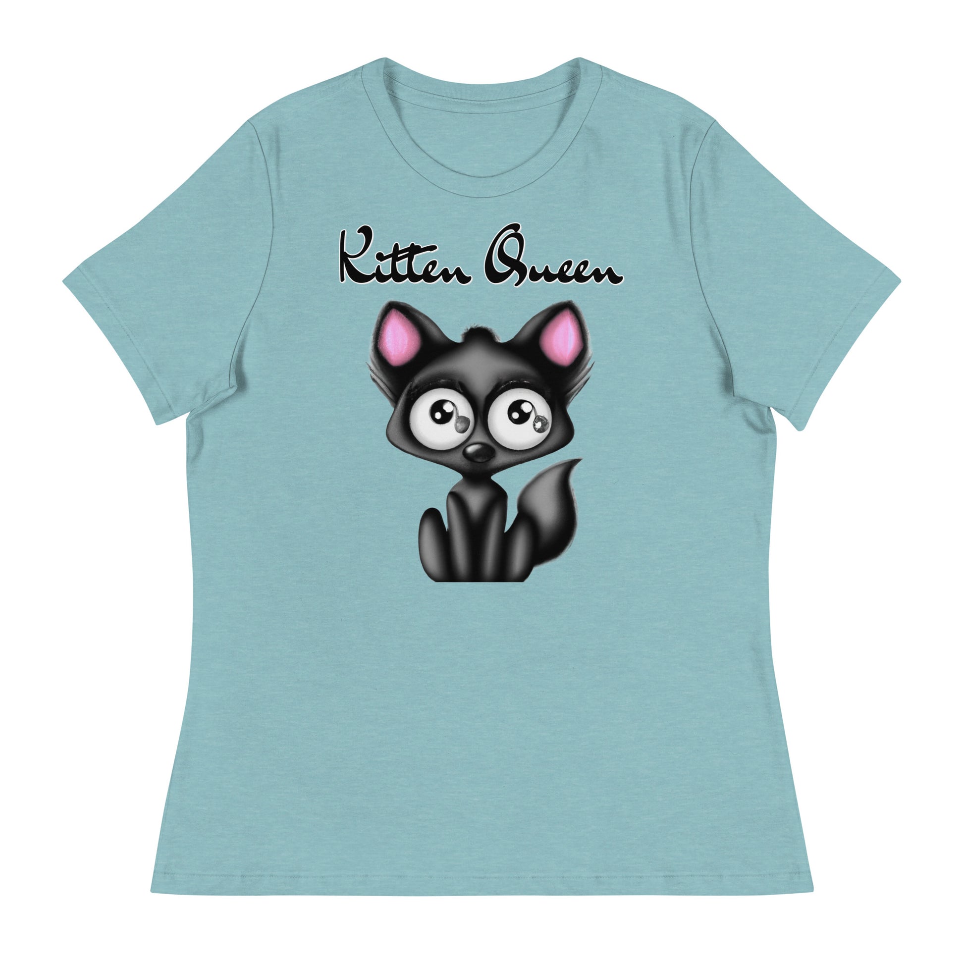 Women's T-Shirt with Funny Black Kitten with a text "Kitten Queen" at $25.97 found at Personalizedpetlovergifts