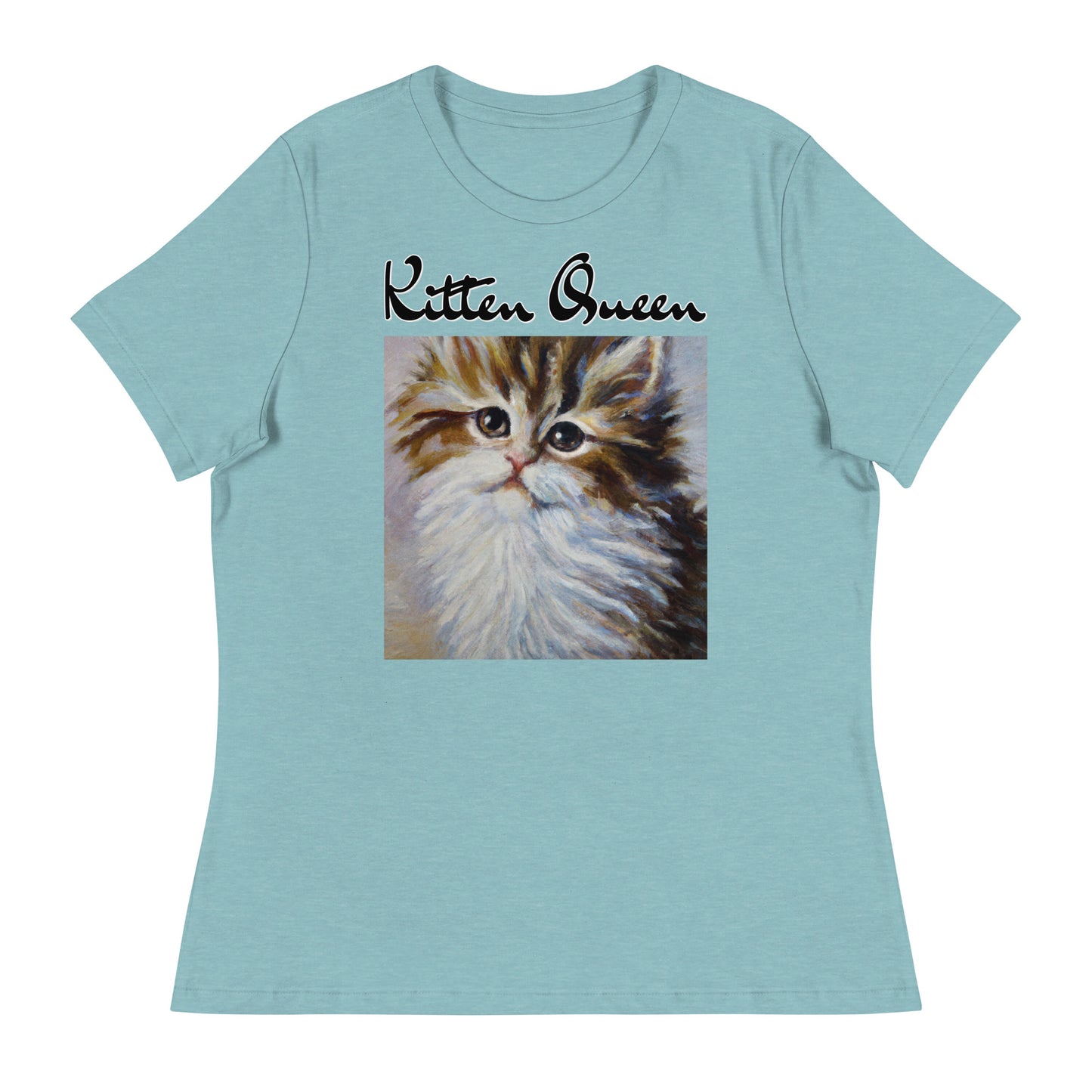 Women's T-Shirt with Fluffy Wispy Kitten Oil Painting with a text "Kitten Queen" at $25.97 found at Personalizedpetlovergifts