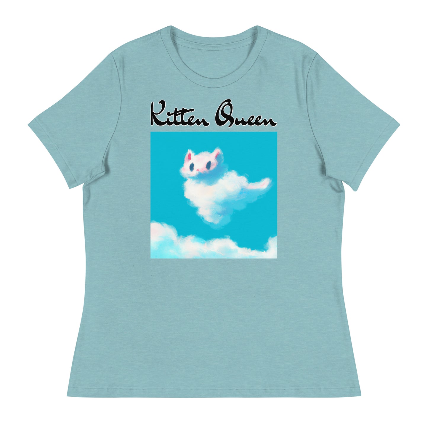 Women's T-Shirt with Fluffy White Cloud Kitten with a text "Kitten Queen" at $25.97 found at Personalizedpetlovergifts