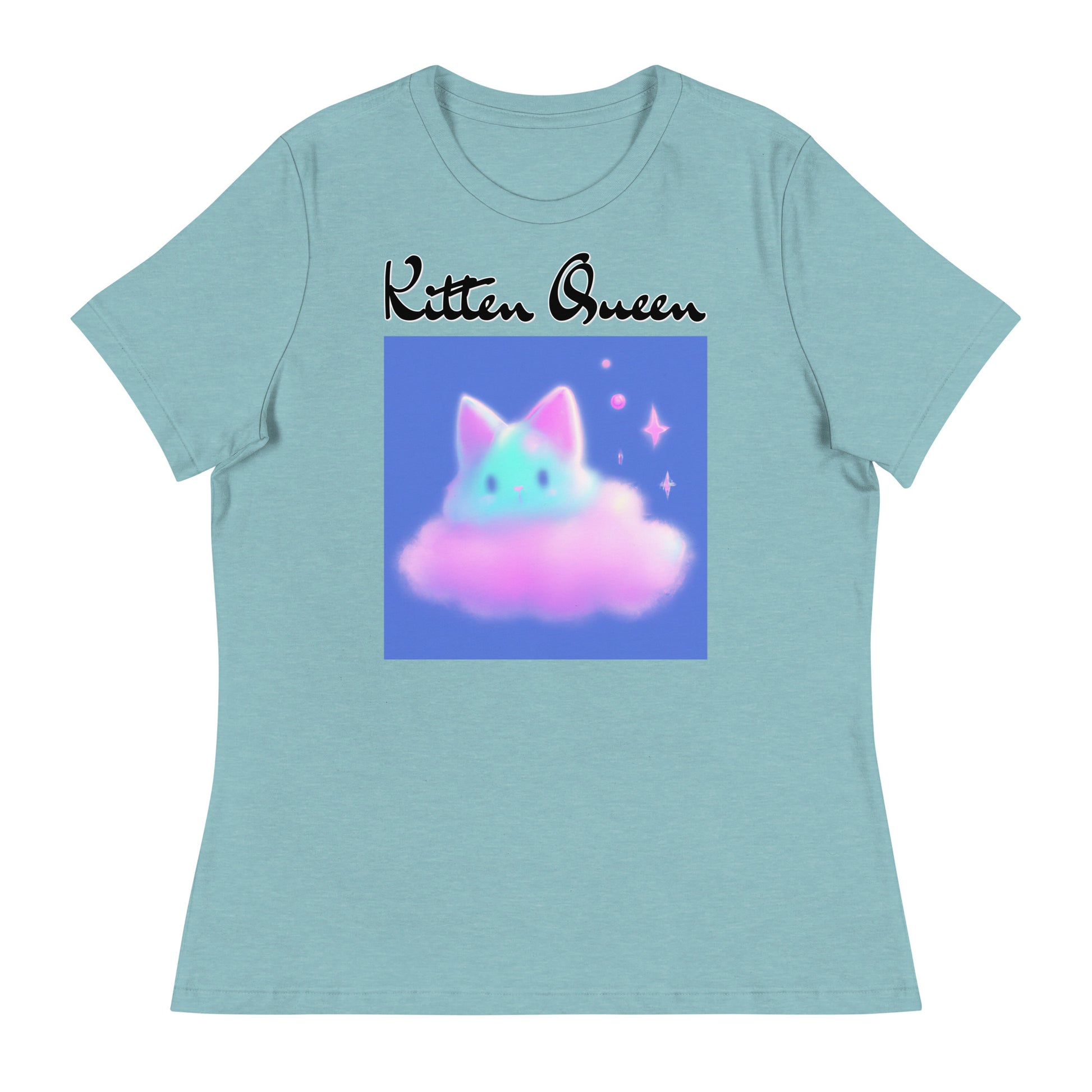 Women's T-Shirt with Fluffy Pink Cloud Kitten with a text "Kitten Queen" at $25.97 found at Personalizedpetlovergifts