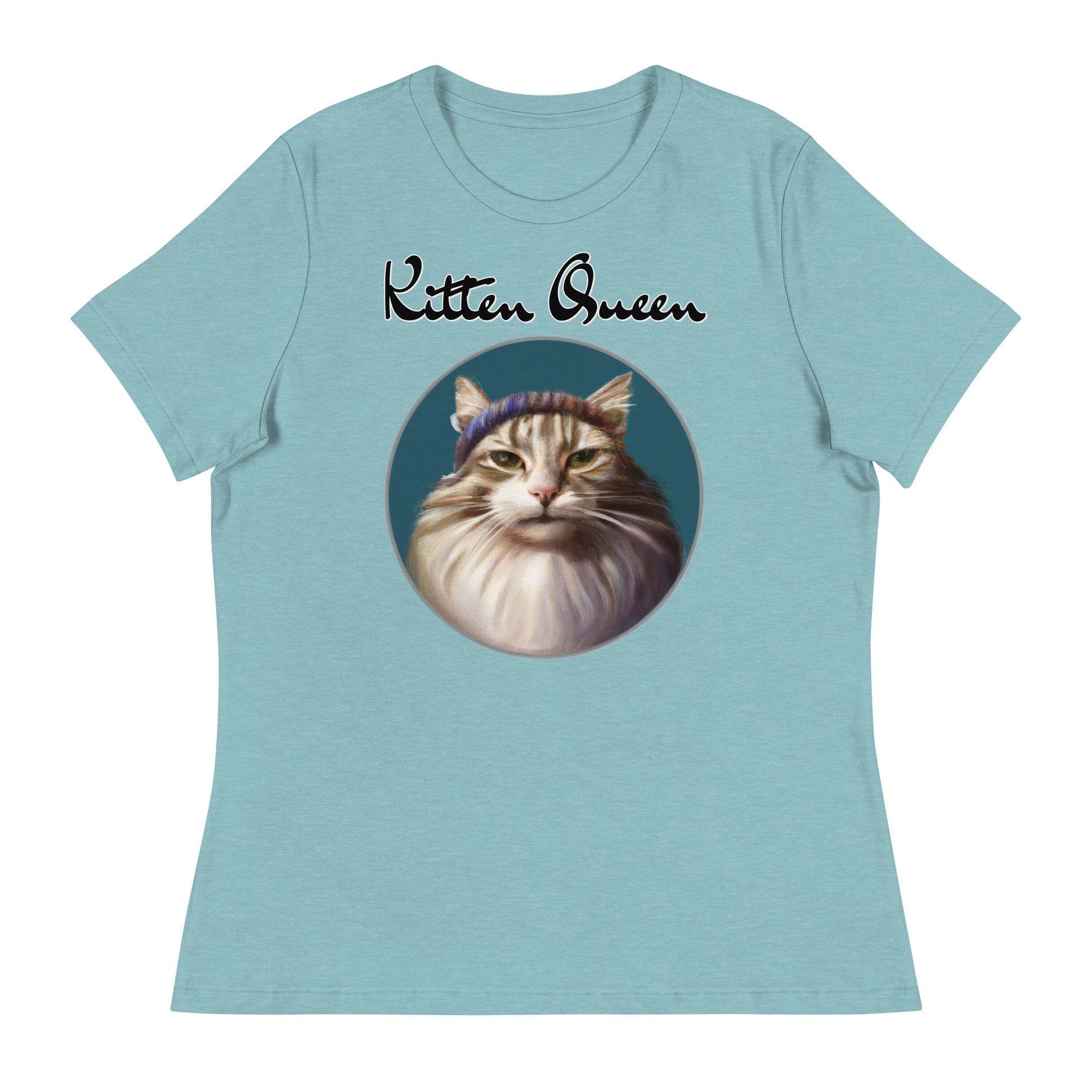 Women's T-Shirt with Fluffy Kitten With a Wool Headband with a text "Kitten Queen" at $25.97 found at Personalizedpetlovergifts