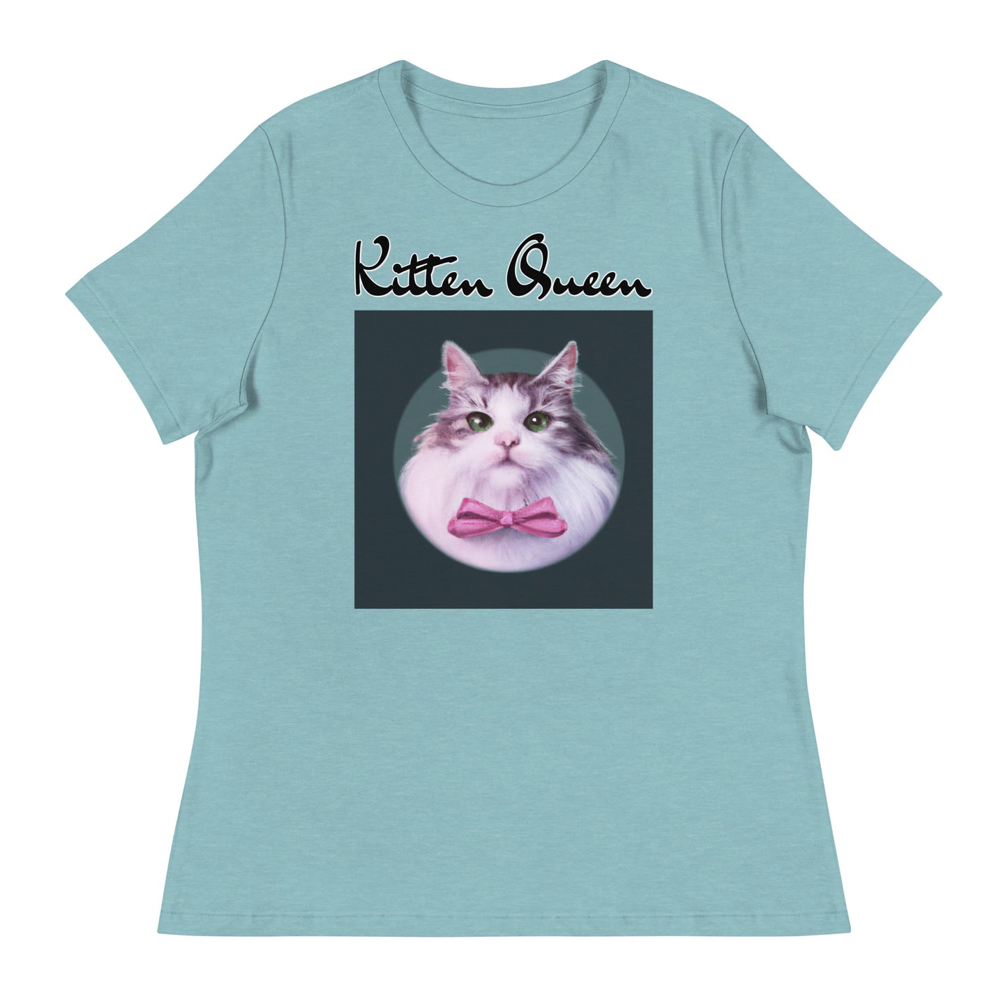 Women's T-Shirt with Fluffy Kitten With a Pink Bow with a text "Kitten Queen" at $25.97 found at Personalizedpetlovergifts