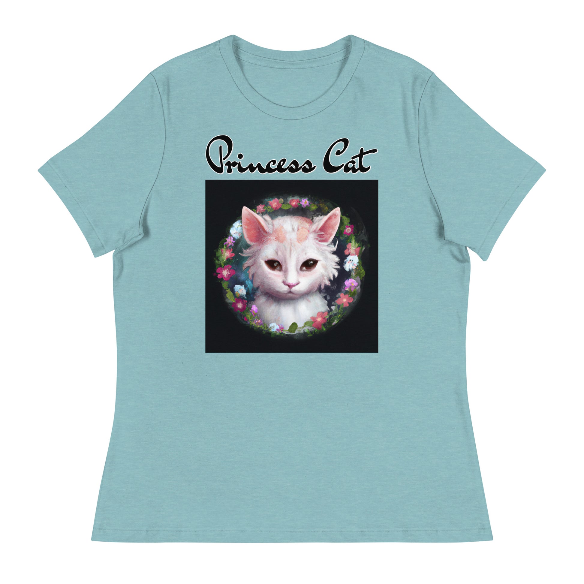 Women's T-Shirt with Kitten In a Floral Circle with a text "Princess Cat" at $25.97 found at Personalizedpetlovergifts