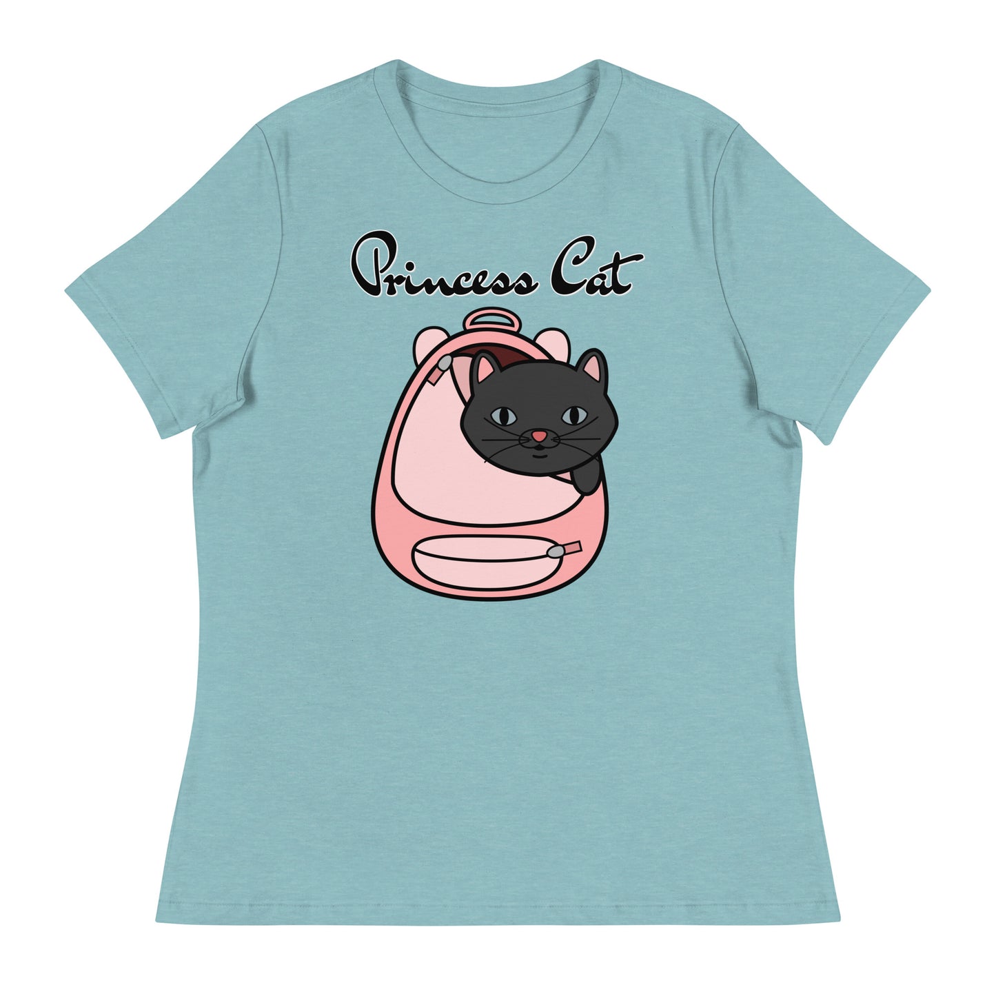 Women's T-Shirt with Kitten In a Backpack with a text "Princess Cat" at $25.97 found at Personalizedpetlovergifts