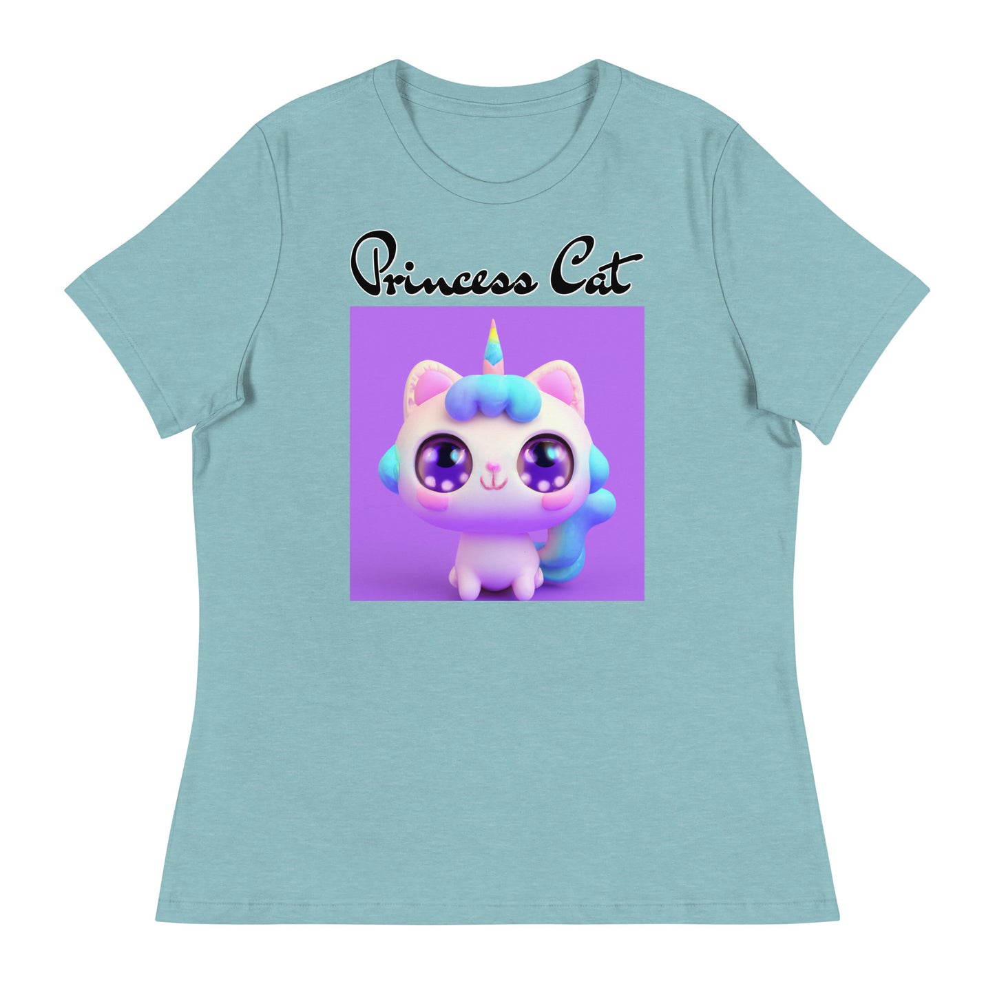 Women's T-Shirt with Happy Unicorn Kitten with a text "Princess Cat" at $25.97 found at Personalizedpetlovergifts