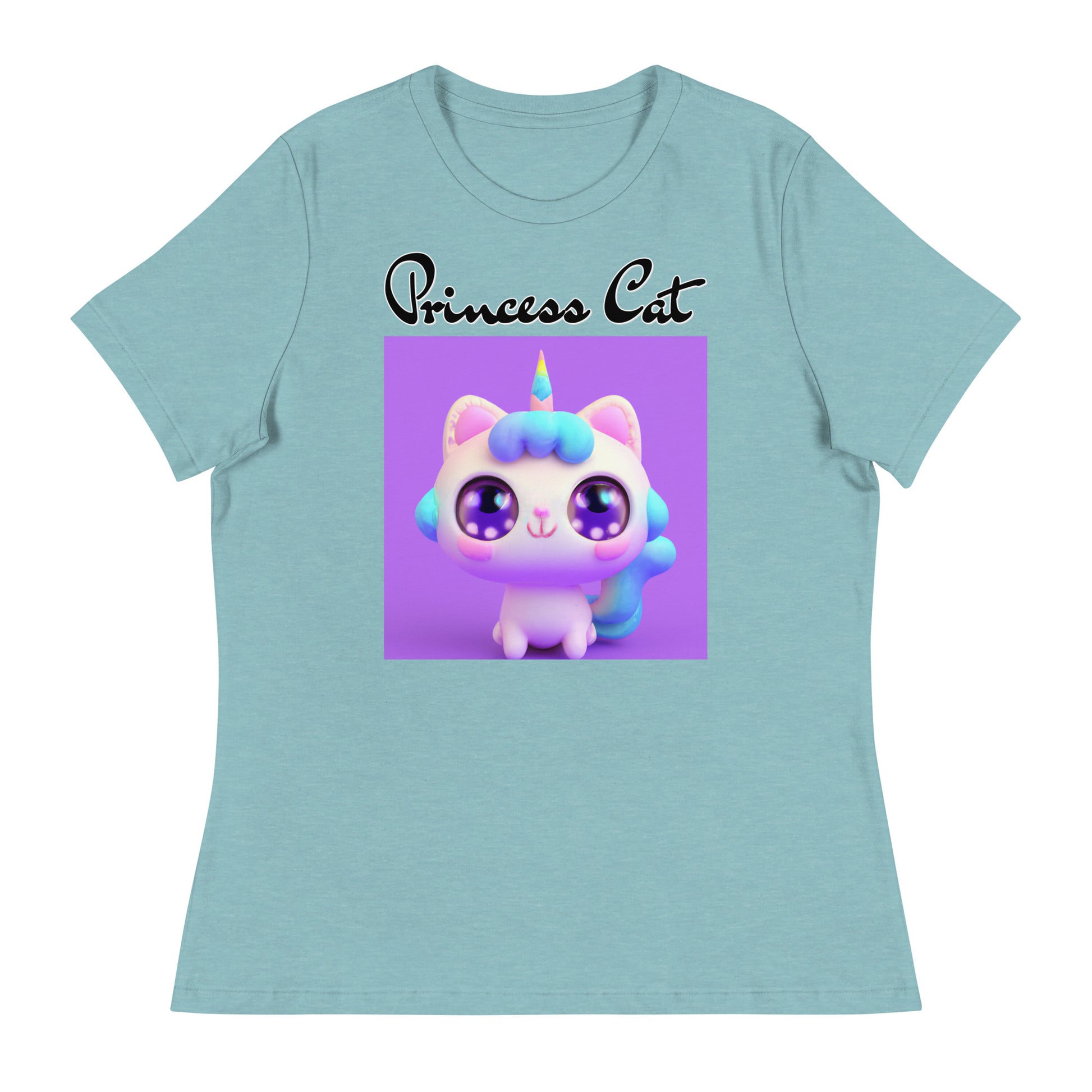 Women's T-Shirt with Happy Unicorn Kitten with a text "Princess Cat" at $25.97 found at Personalizedpetlovergifts