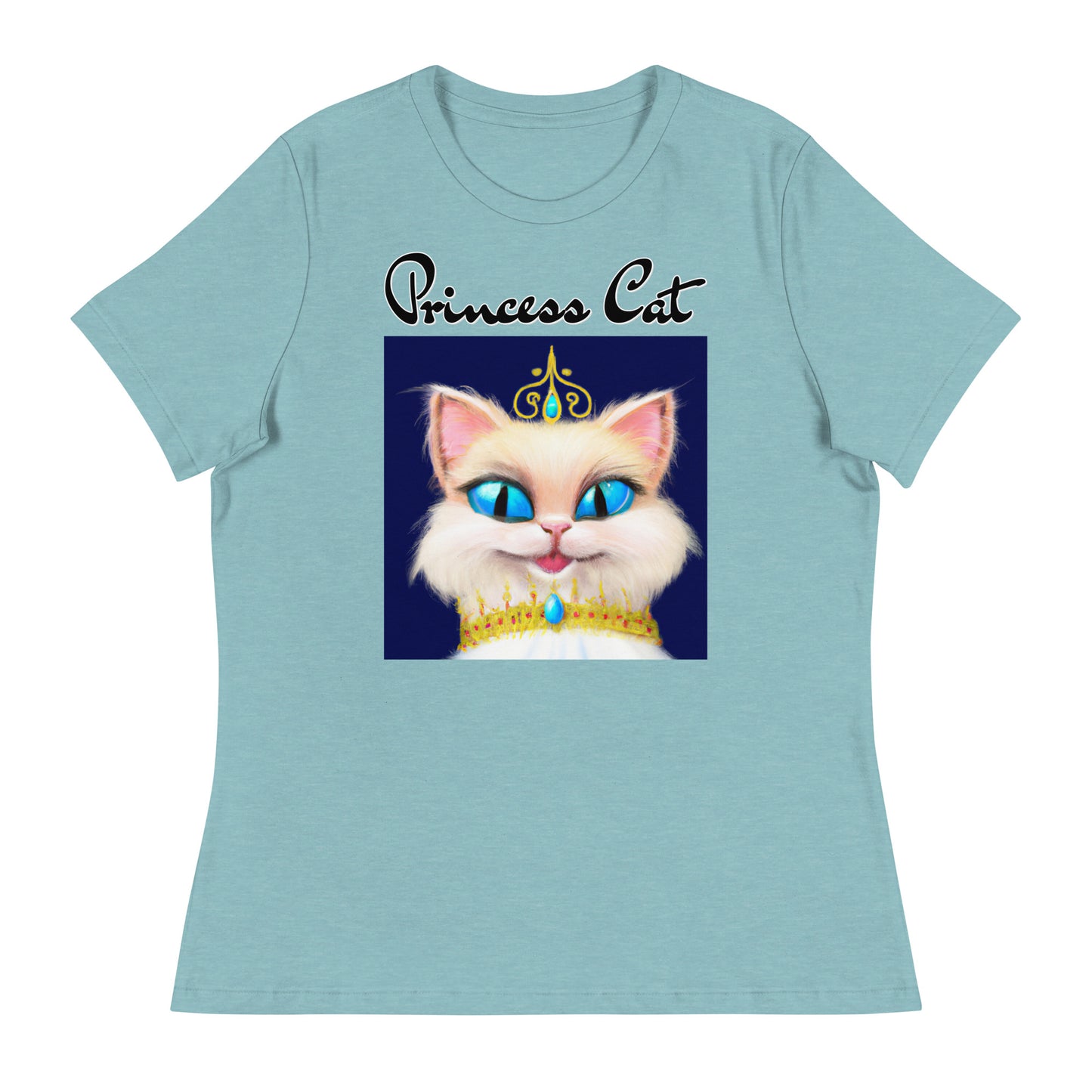 Women's T-Shirt with Happy Blue Eyed Kitten Princess with a text "Princess Cat" at $25.97 found at Personalizedpetlovergifts