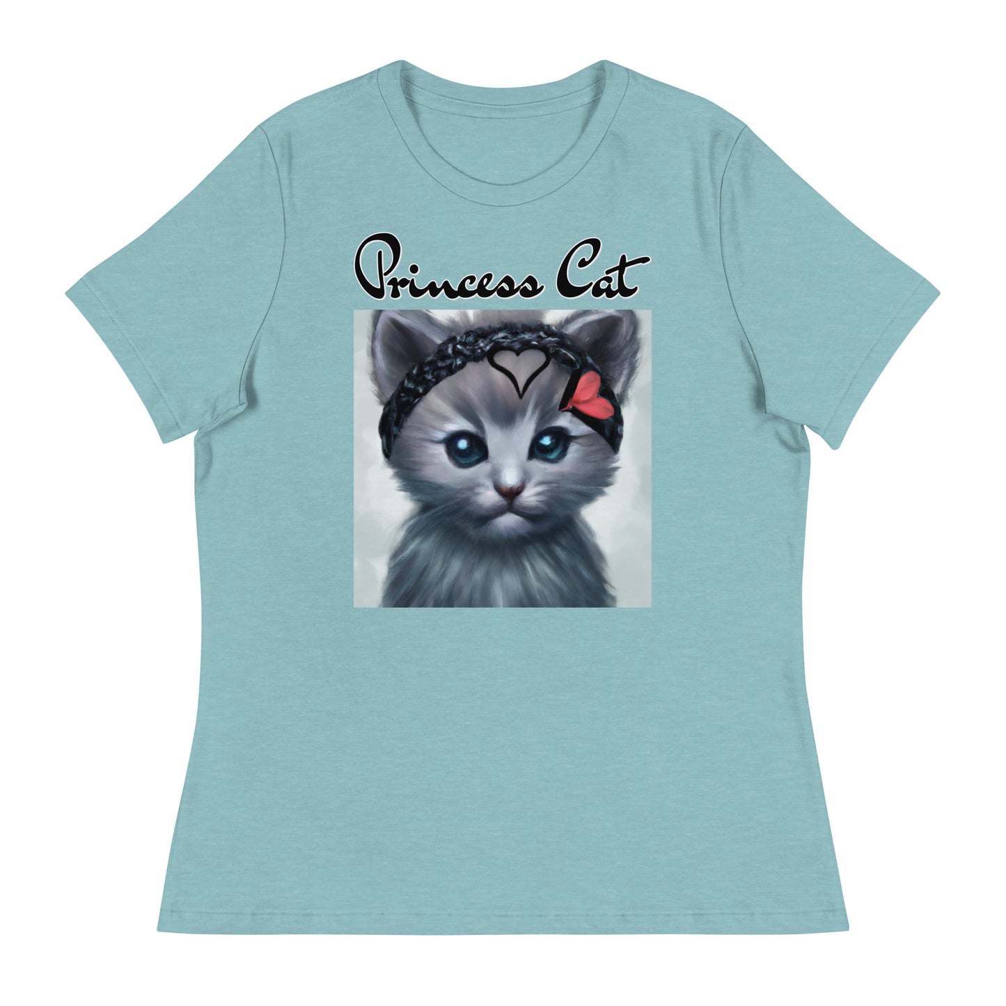 Women's T-Shirt with Grey Kitten With a Headband with a text "Princess Cat" at $25.97 found at Personalizedpetlovergifts