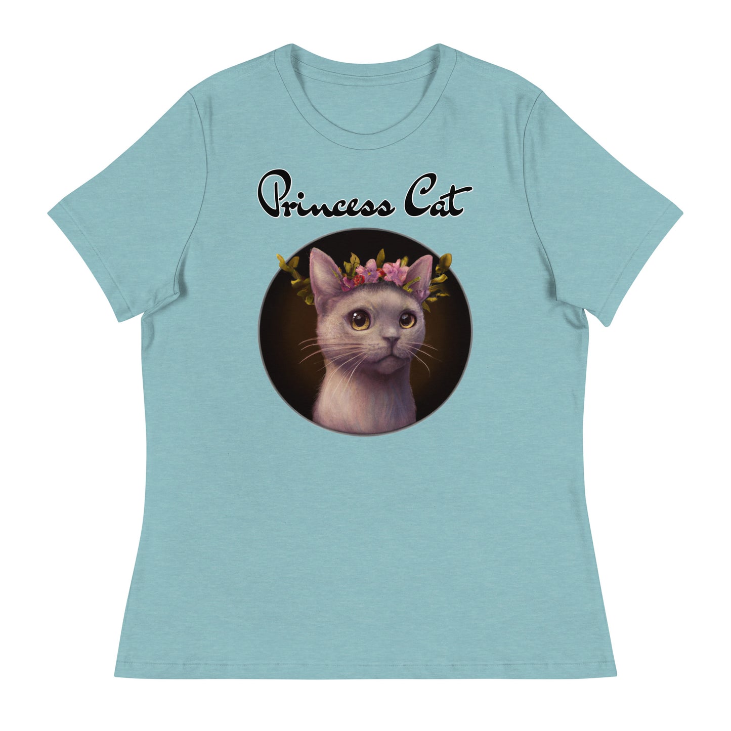 Women's T-Shirt with Gentle Cat With Pink Floral Headpiece with a text "Princess Cat" at $25.97 found at Personalizedpetlovergifts