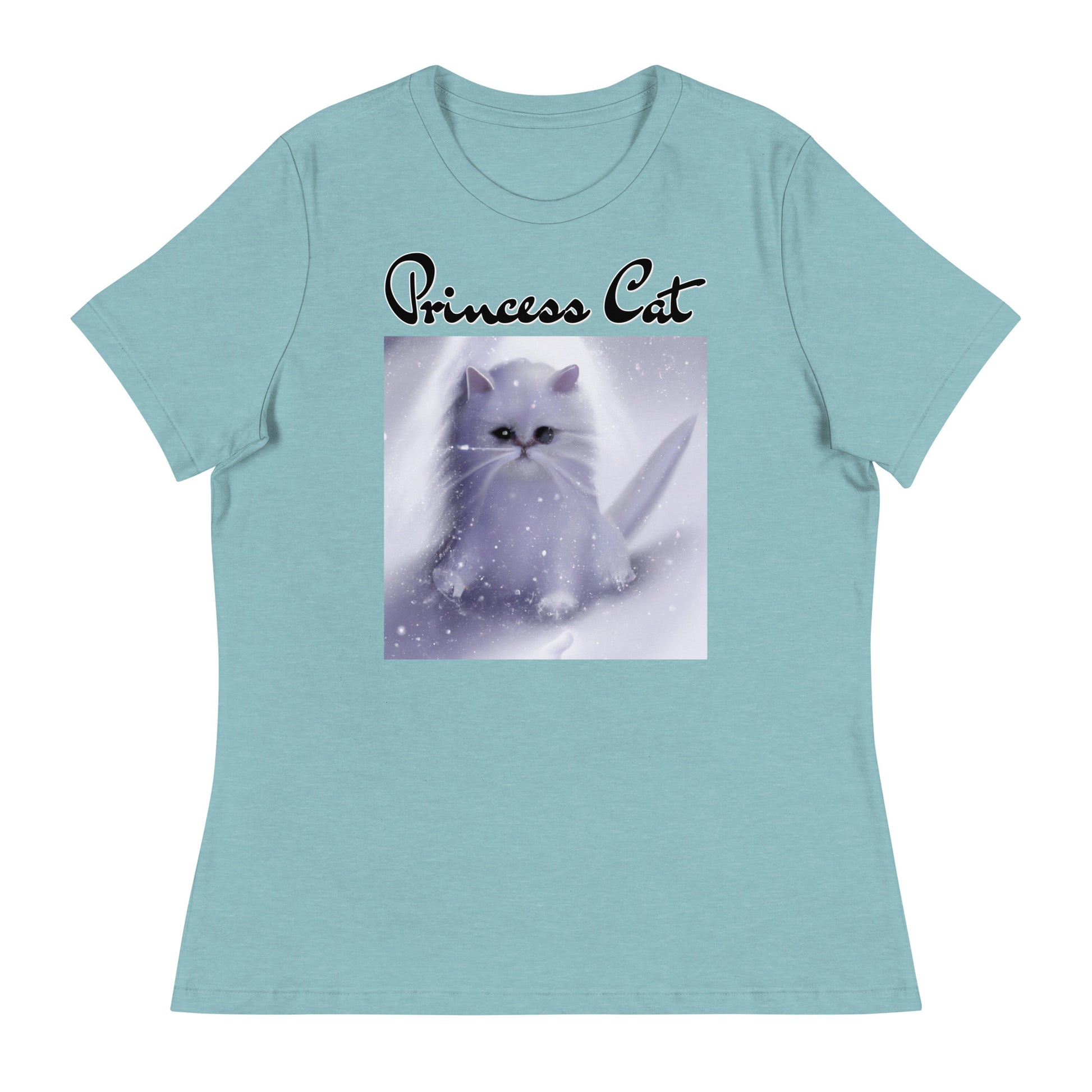 Women's T-Shirt with Fluffy White Kitten In The SNow with a text "Princess Cat" at $25.97 found at Personalizedpetlovergifts