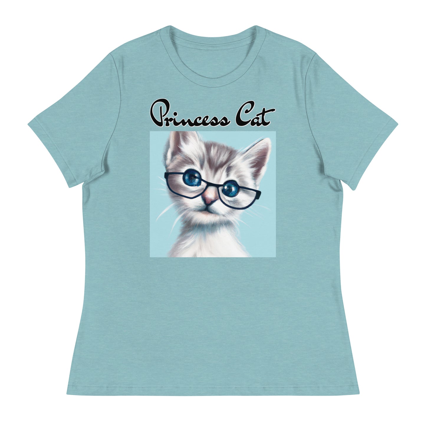 Women's T-Shirt with Fluffy Kitten With Glasses with a text "Princess Cat" at $25.97 found at Personalizedpetlovergifts