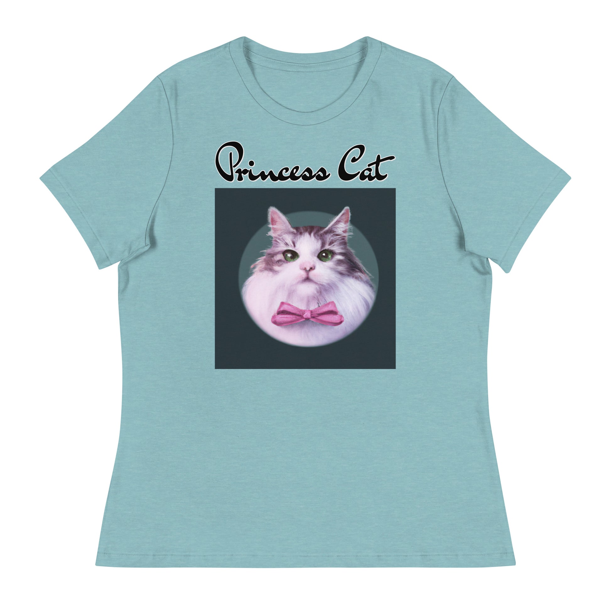 Women's T-Shirt with Fluffy Kitten With a Pink Bow with a text "Princess Cat" at $25.97 found at Personalizedpetlovergifts