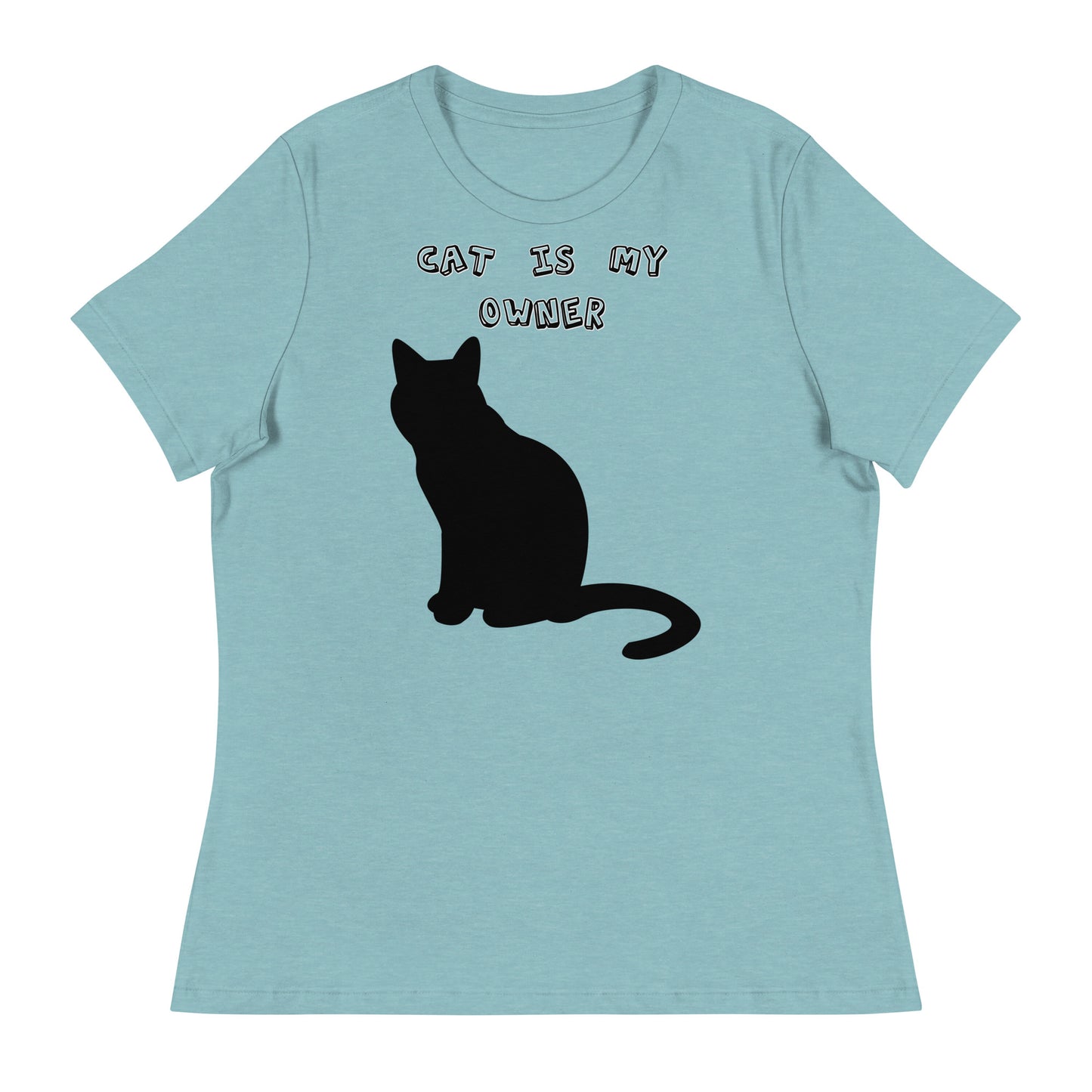 Women's White T-Shirt with Silhouette Of Black Cat with a text "Cat Is My Owner" at $25.97 found at Personalizedpetlovergifts