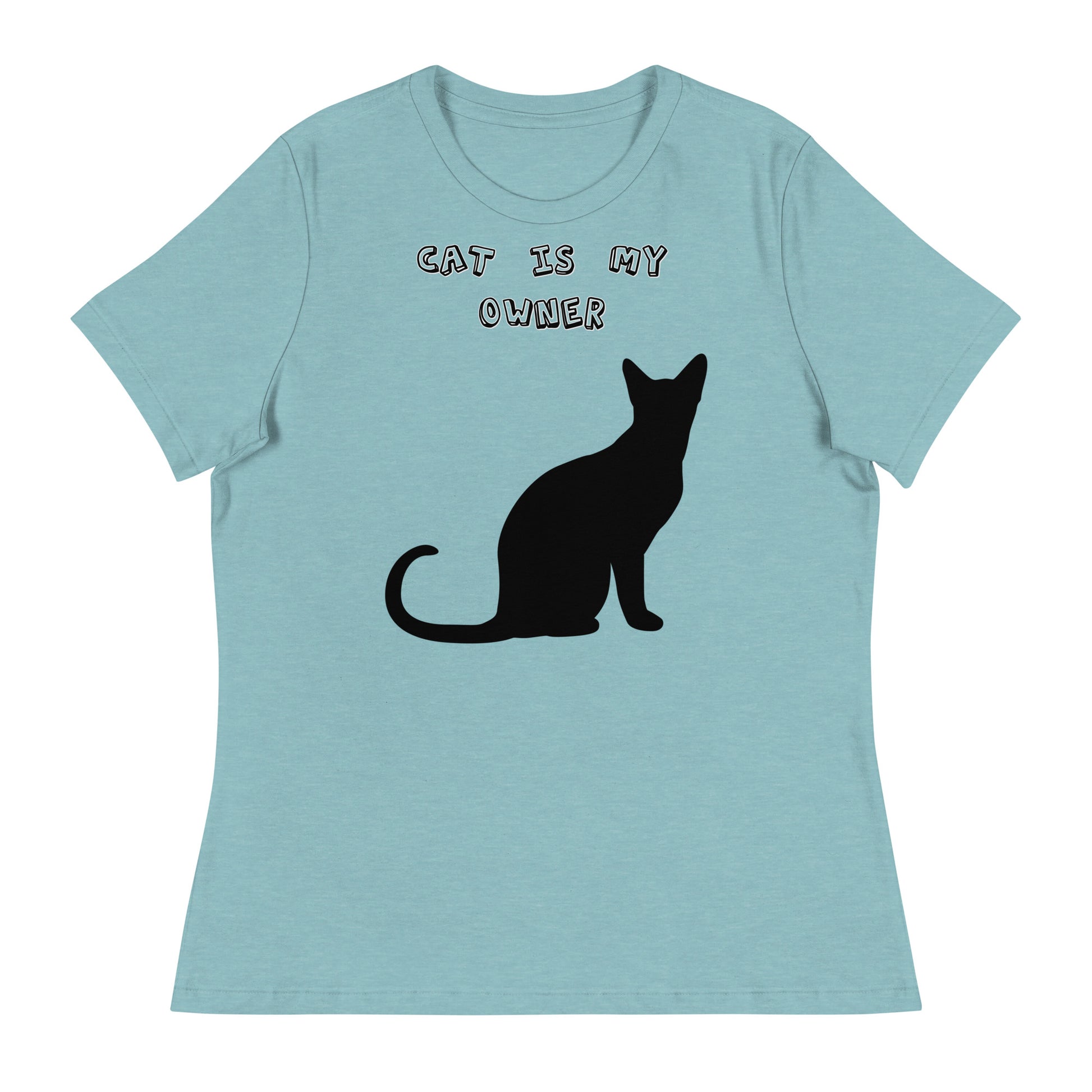 Women's White T-Shirt with Silhouette Of a Black Cat with a text "Cat Is My Owner" at $25.97 found at Personalizedpetlovergifts