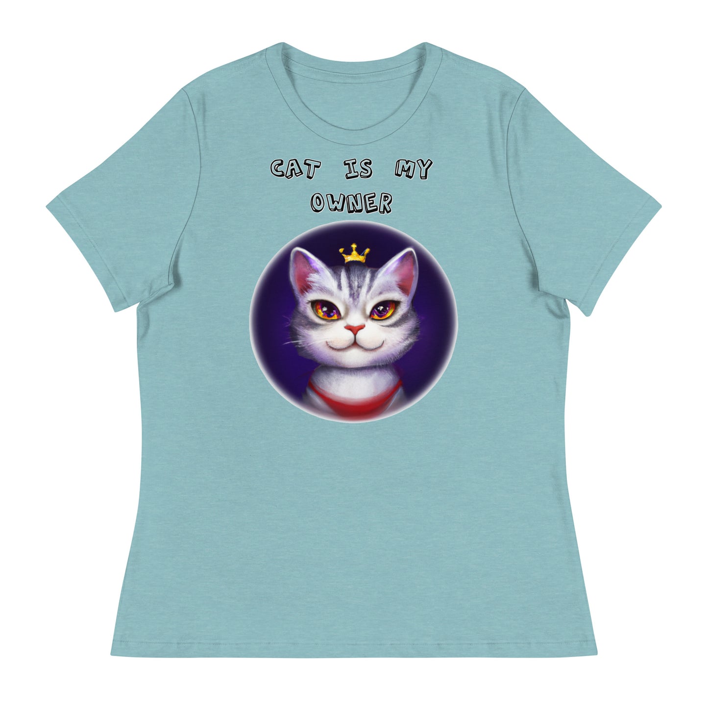 Women's White T-Shirt with Princess Cat In a Circle with a text "Cat Is My Owner" at $25.97 found at Personalizedpetlovergifts