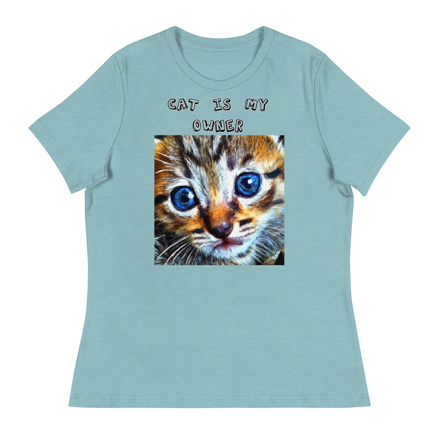 Women's White T-Shirt with Portrait Painting Of a Cat with a text "Cat Is My Owner" at $25.97 found at Personalizedpetlovergifts