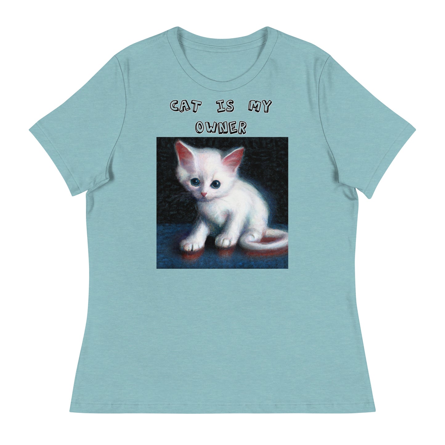 Women's White T-Shirt with Little Kitten with a text "Cat Is My Owner" at $25.97 found at Personalizedpetlovergifts