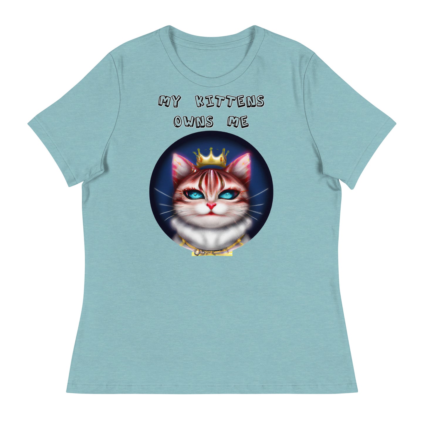 Women's White T-Shirt with Queen Kitten In a Circle with a text "My Kittens Own Me" at $25.97 found at Personalizedpetlovergifts