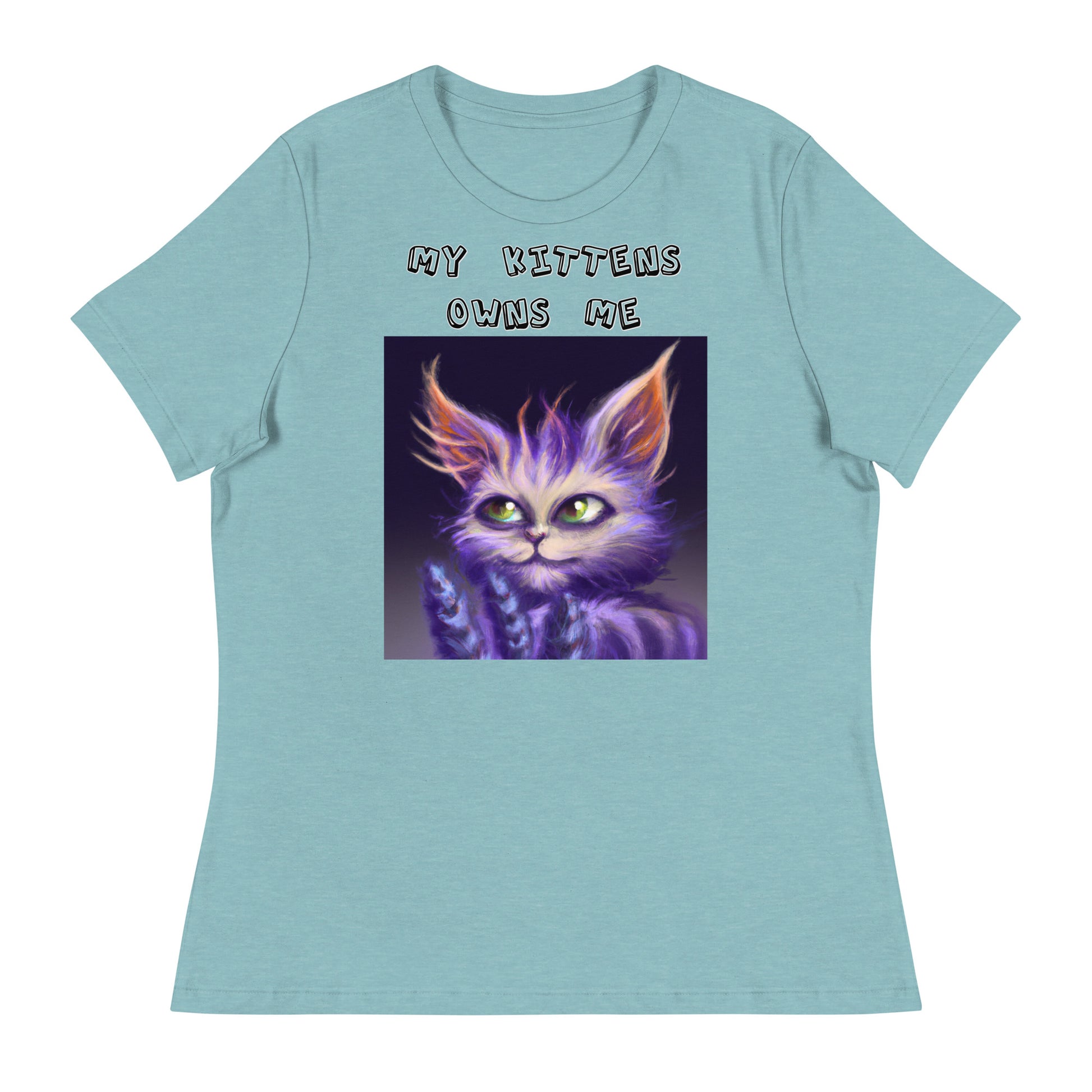 Women's T-Shirt with Purple Alien Cat with a text "My Kittens Own Me" at $25.97 found at Personalizedpetlovergifts