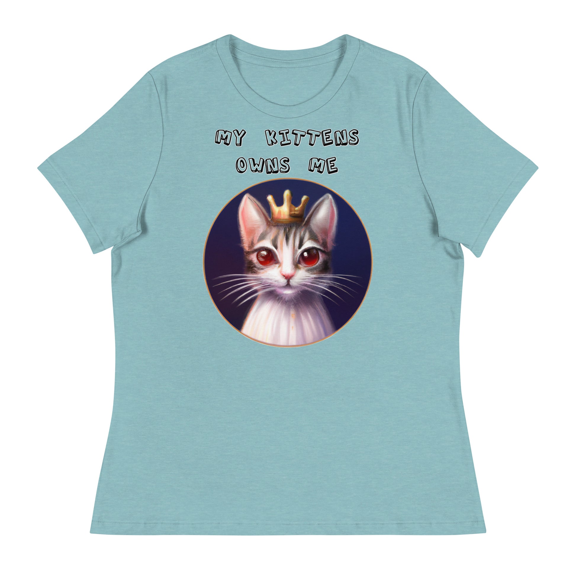 Women's T-Shirt with Princess Cat With Red Eyes with a text "My Kittens Own Me" at $25.97 found at Personalizedpetlovergifts