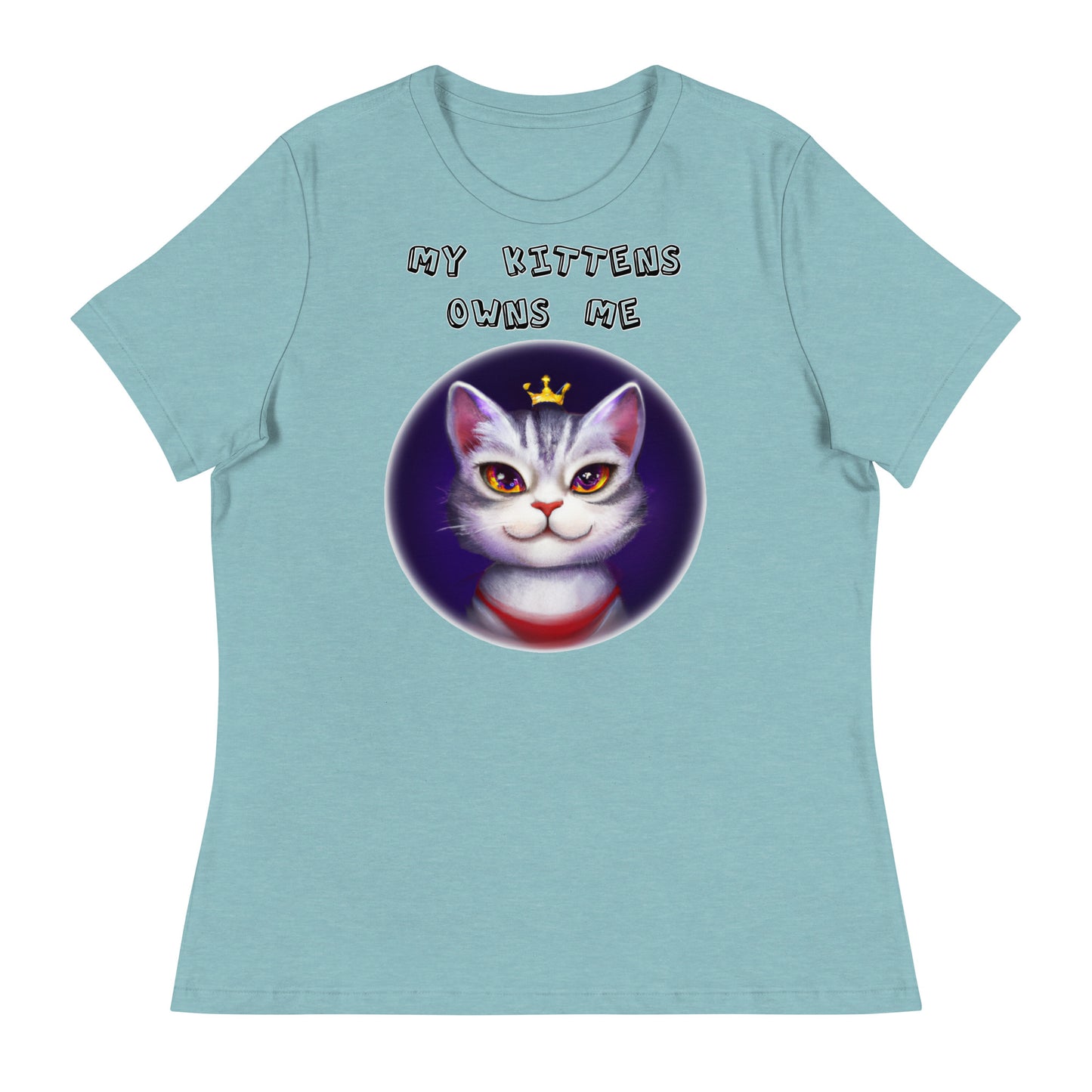 Women's White T-Shirt with Princess Cat In a Circle with a text "My Kittens Own Me" at $25.97 found at Personalizedpetlovergifts