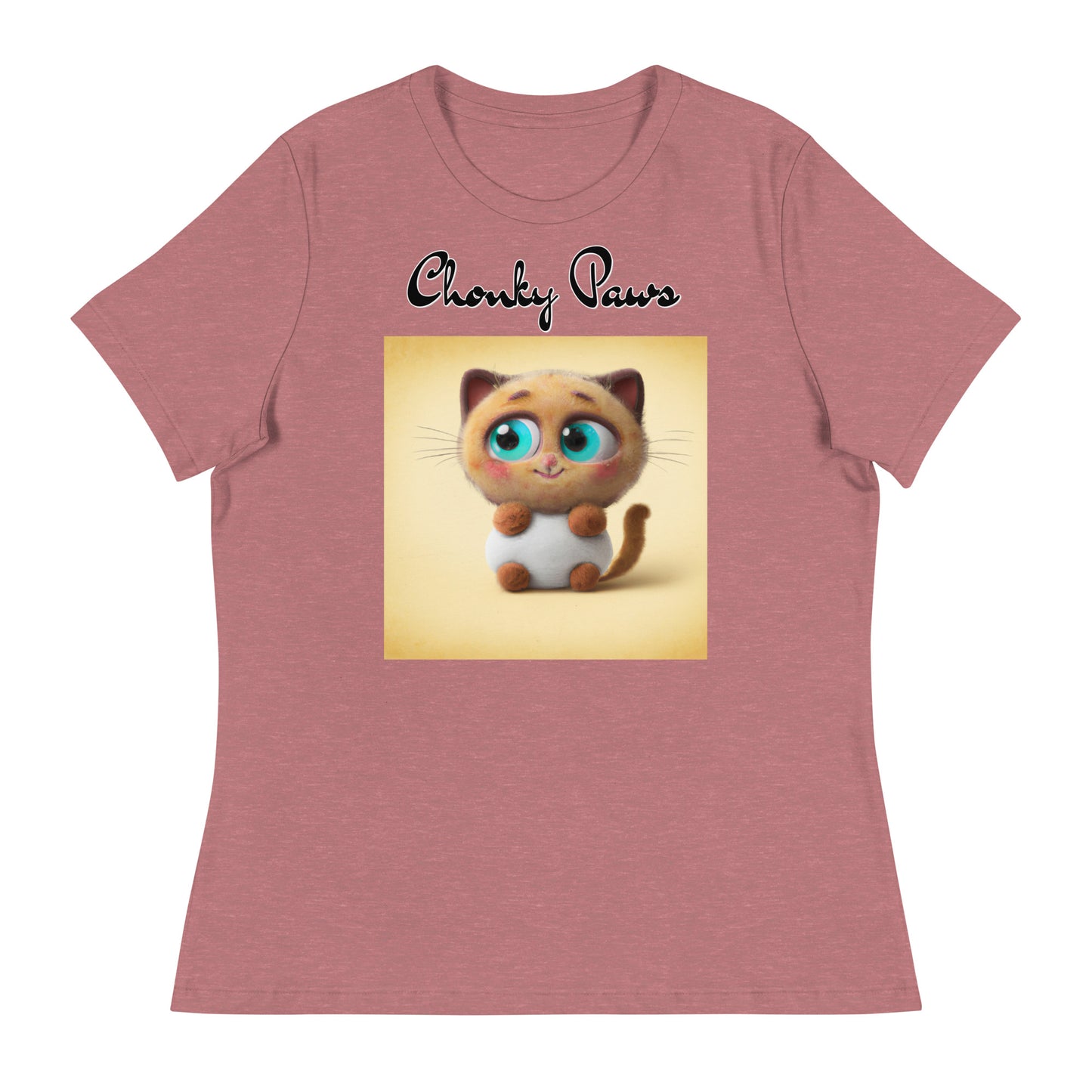 Women's T-Shirt with Happy Fluffy Kitten with a text "Chonky Paws" at $25.97 found at Personalizedpetlovergifts