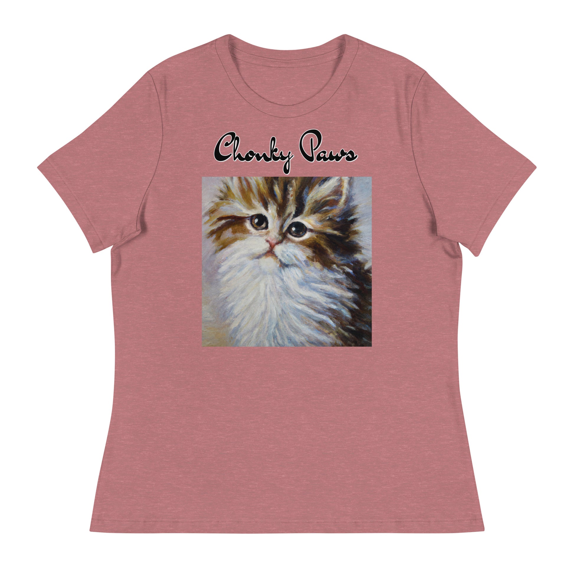 Women's T-Shirt with Fluffy Wispy Kitten Oil Painting with a text "Chonky Paws" at $25.97 found at Personalizedpetlovergifts