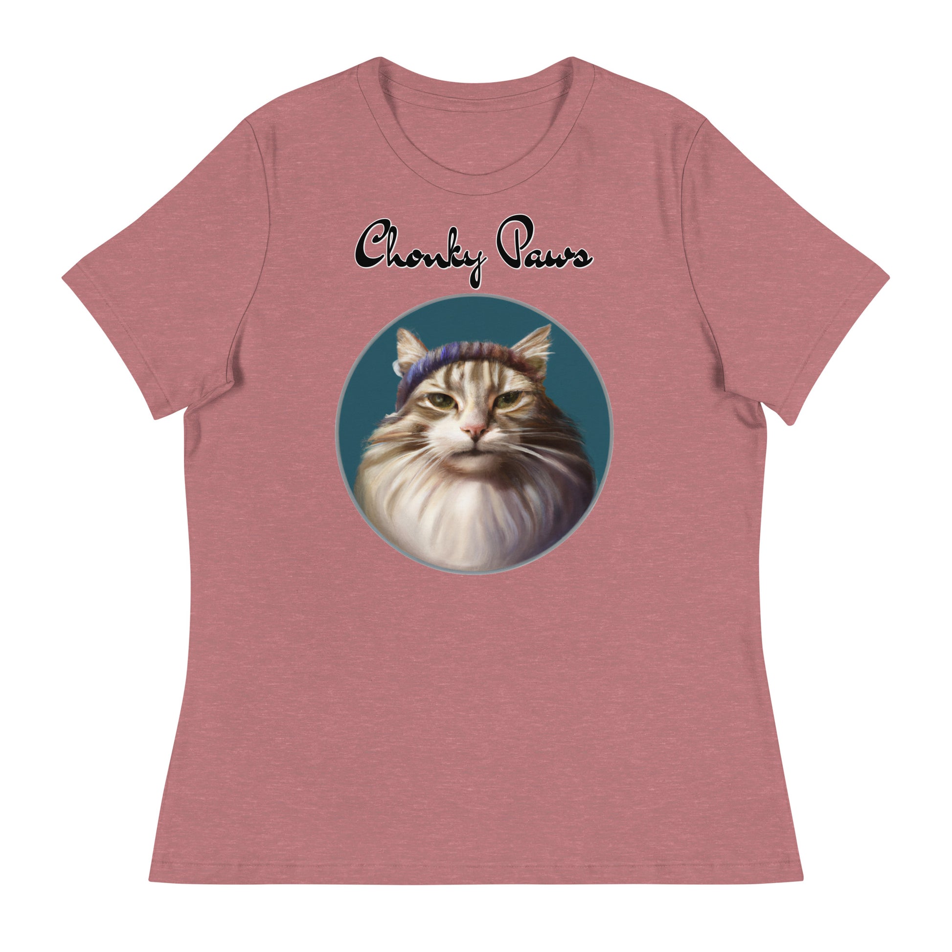 Women's T-Shirt with Fluffy Kitten With a Wool Headband with a text "Chonky Paws" at $25.97 found at Personalizedpetlovergifts