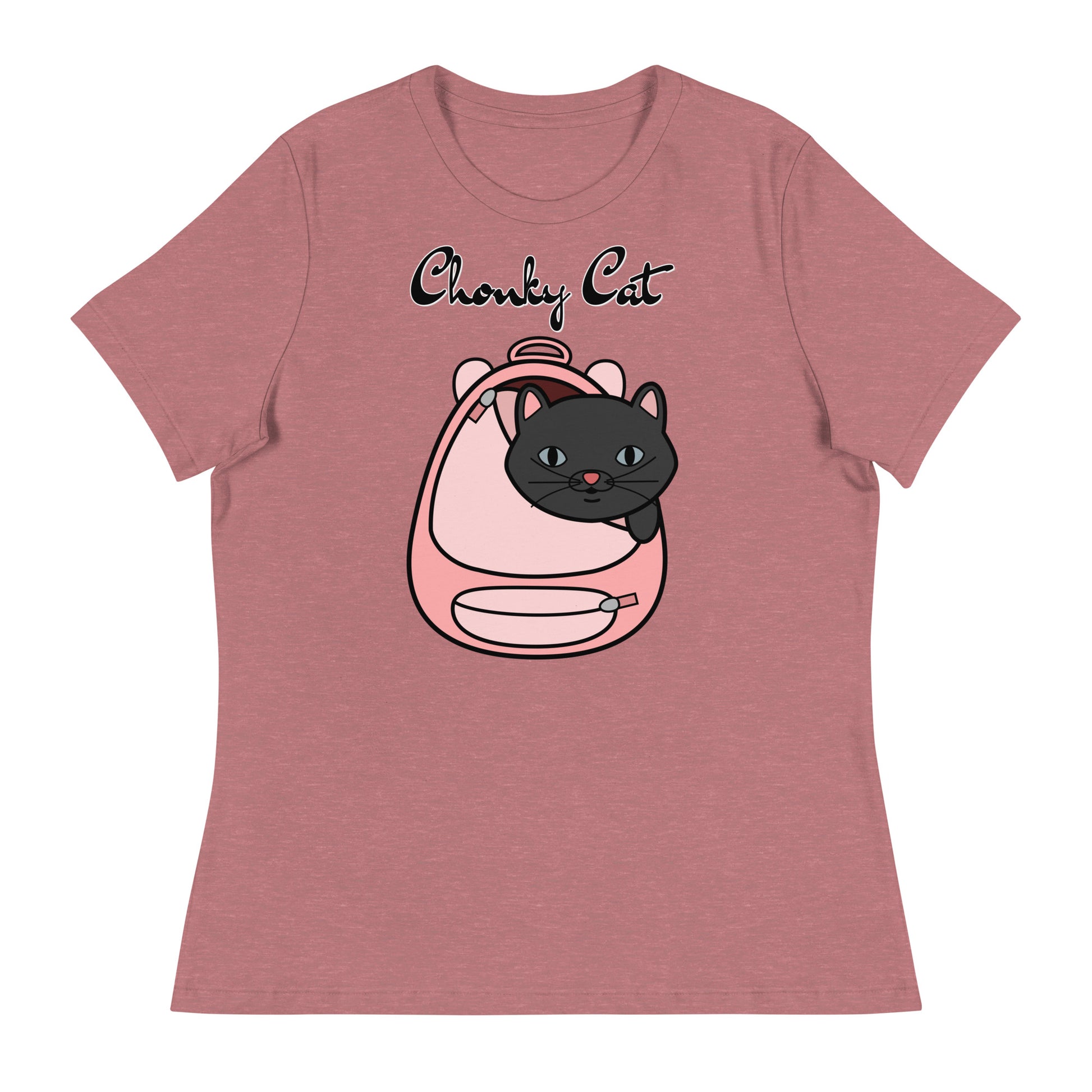 Women's T-Shirt with Kitten In a Backpack with a text "Chonky Cat" at $25.97 found at Personalizedpetlovergifts