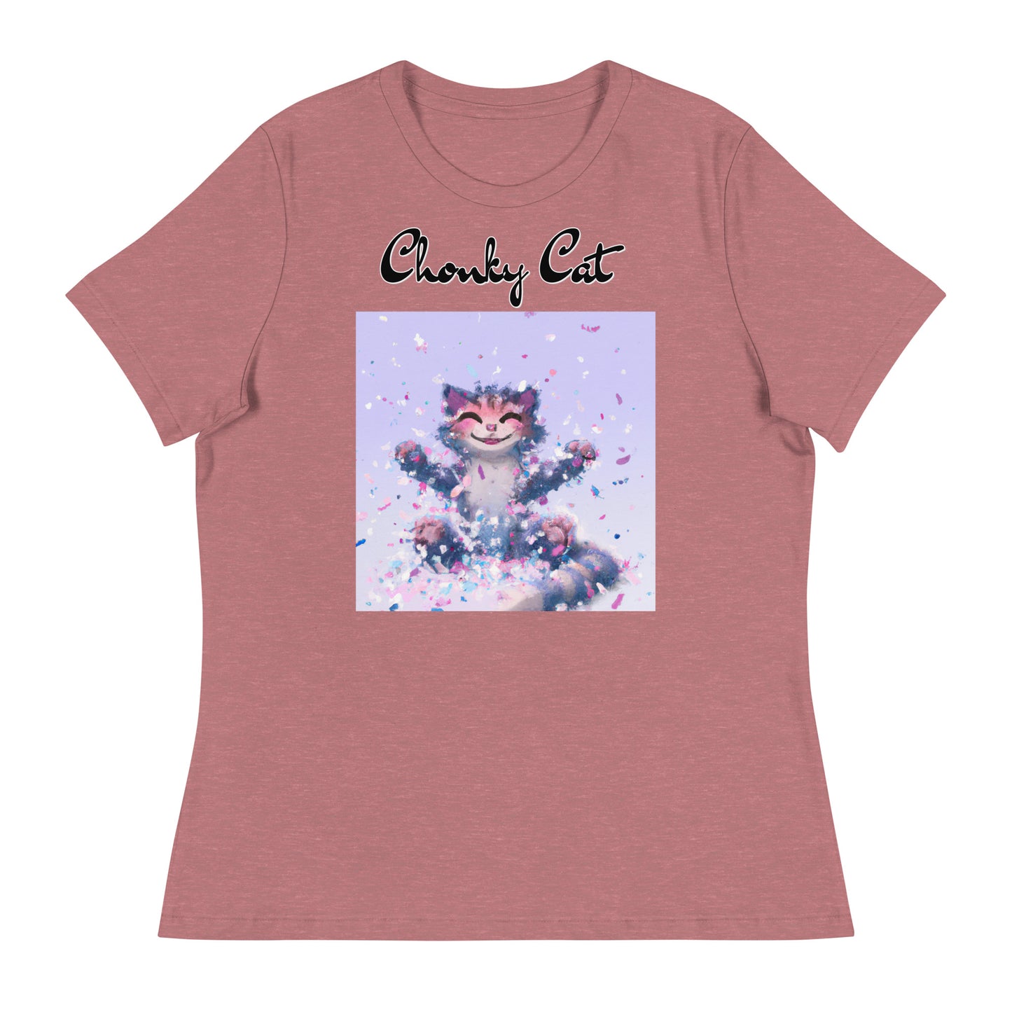 Women's T-Shirt with Kitten Enjoying Confetti with a text "Chonky Cat" at $25.97 found at Personalizedpetlovergifts