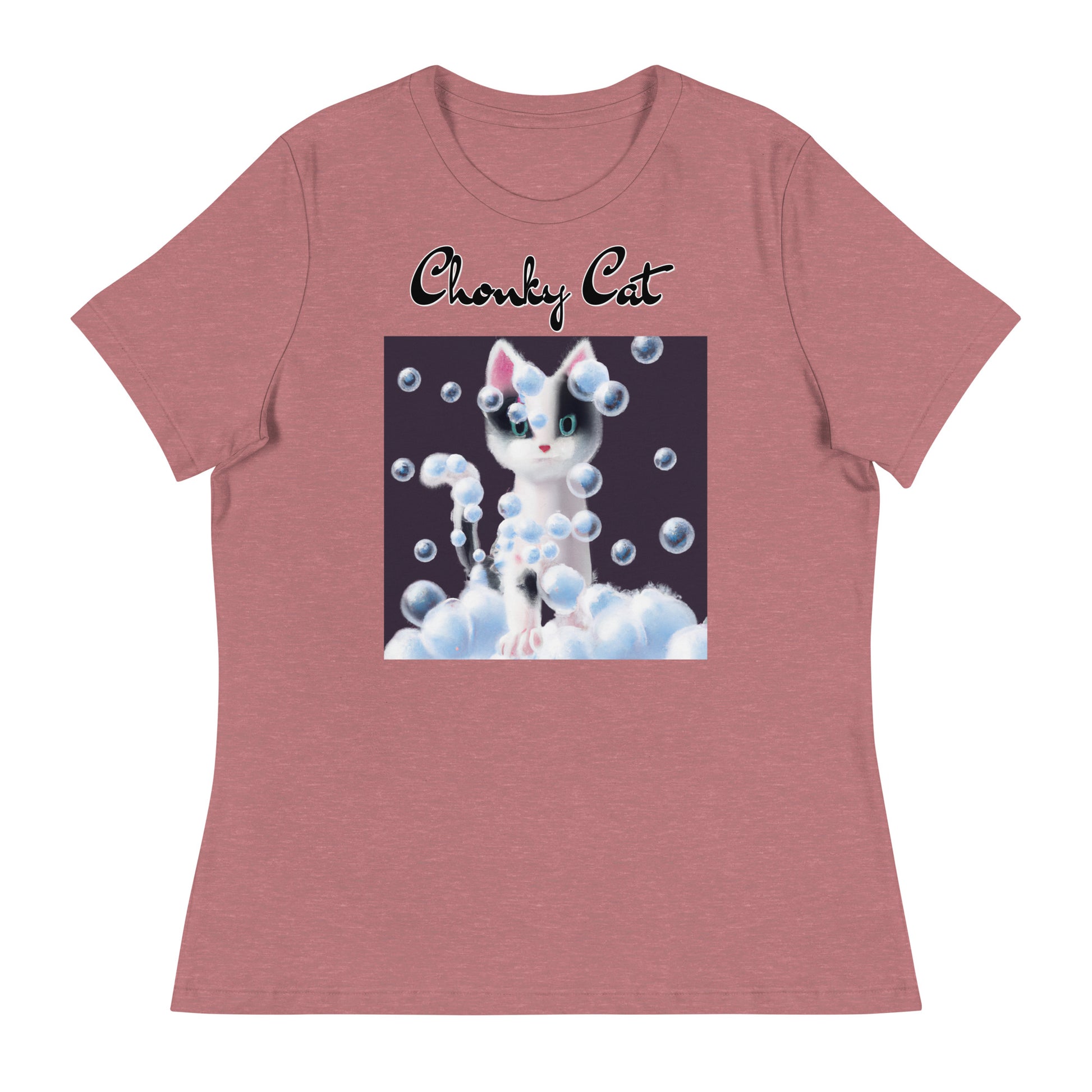 Women's T-Shirt with Kitten Covered In Bubbles with a text "Chonky Cat" at $25.97 found at Personalizedpetlovergifts